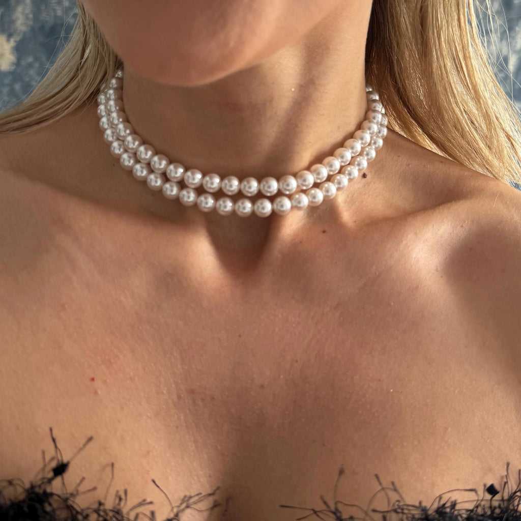 Classic Pearl Necklace Formal Wear Special Occasion Elegant Jewelry Double Strand White Pearl Custom Length Adjustable Option Decorative
