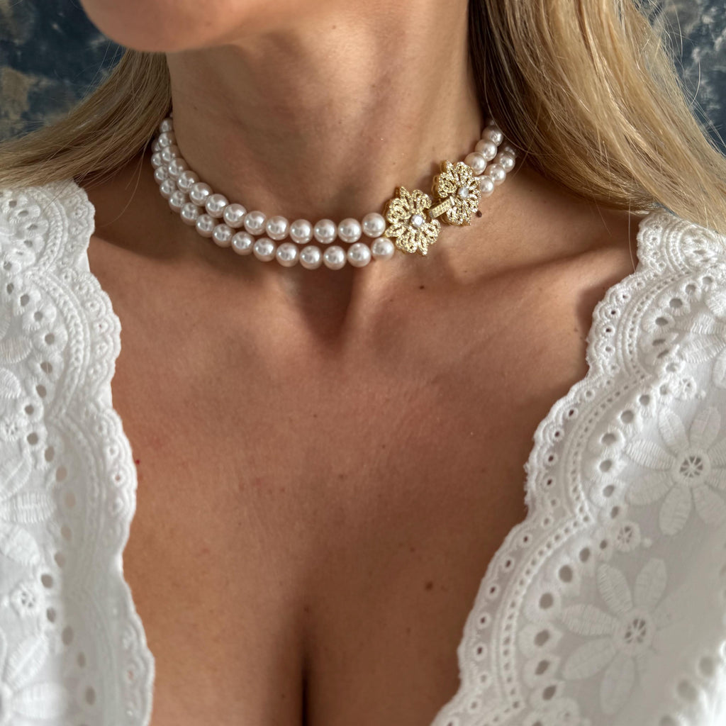 Classic Pearl Necklace Formal Wear Special Occasion Elegant Jewelry Double Strand White Pearl Custom Length Adjustable Option Decorative