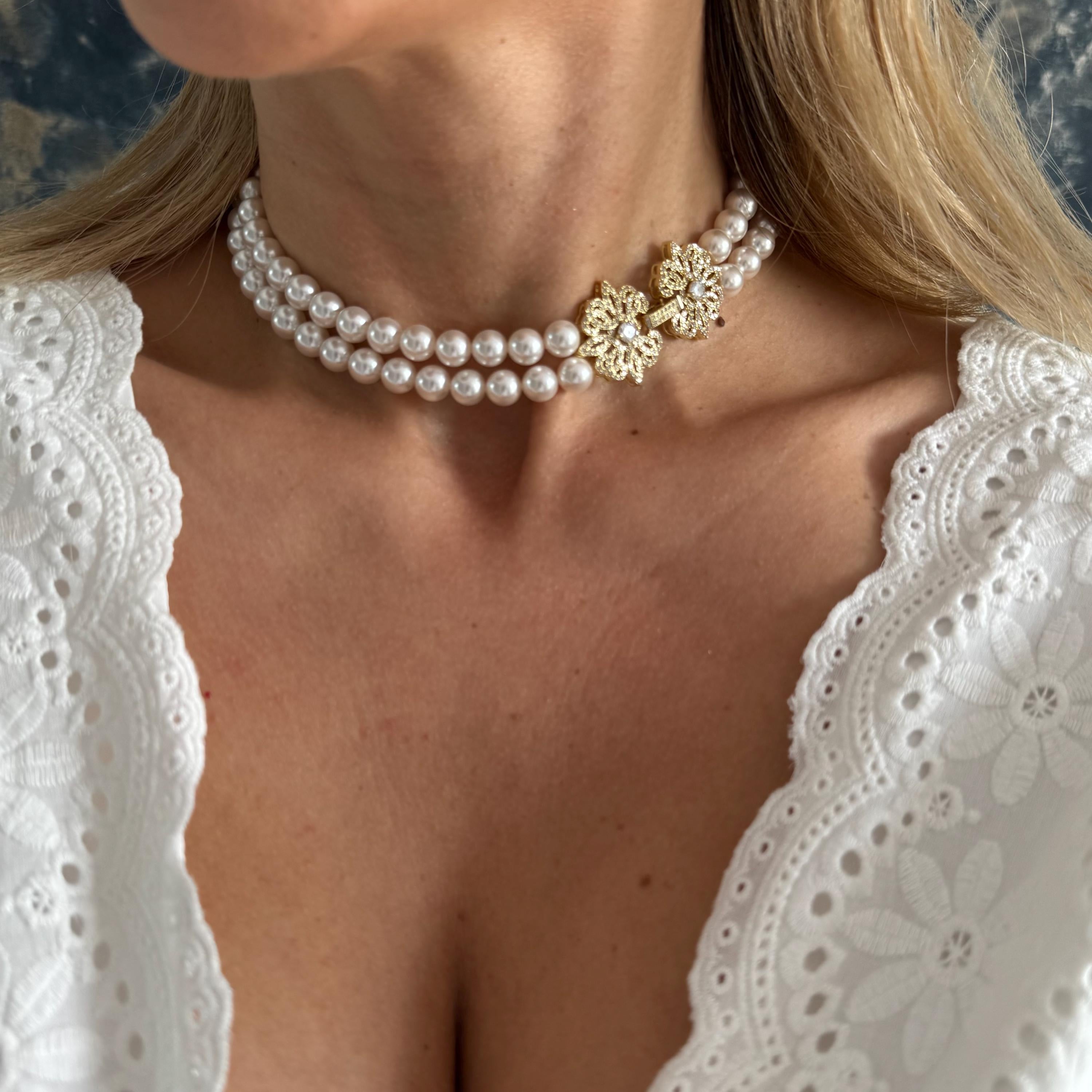 Classic Pearl Necklace Formal Wear Special Occasion Elegant Jewelry Double Strand White Pearl Custom Length Adjustable Option Decorative