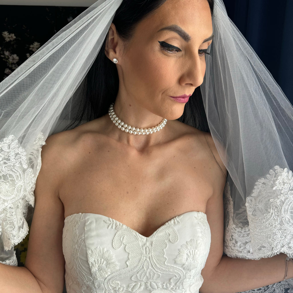 Layered Pearl Choker Necklace Multi Strand Crystal Design Bridal Jewelry Collection Wedding Day Accessory Ivory White Pearl Options Lustrous Finish Gold Platinum Clasp Detail Classic Elegant Style Perfect Formal Event Necklace Special