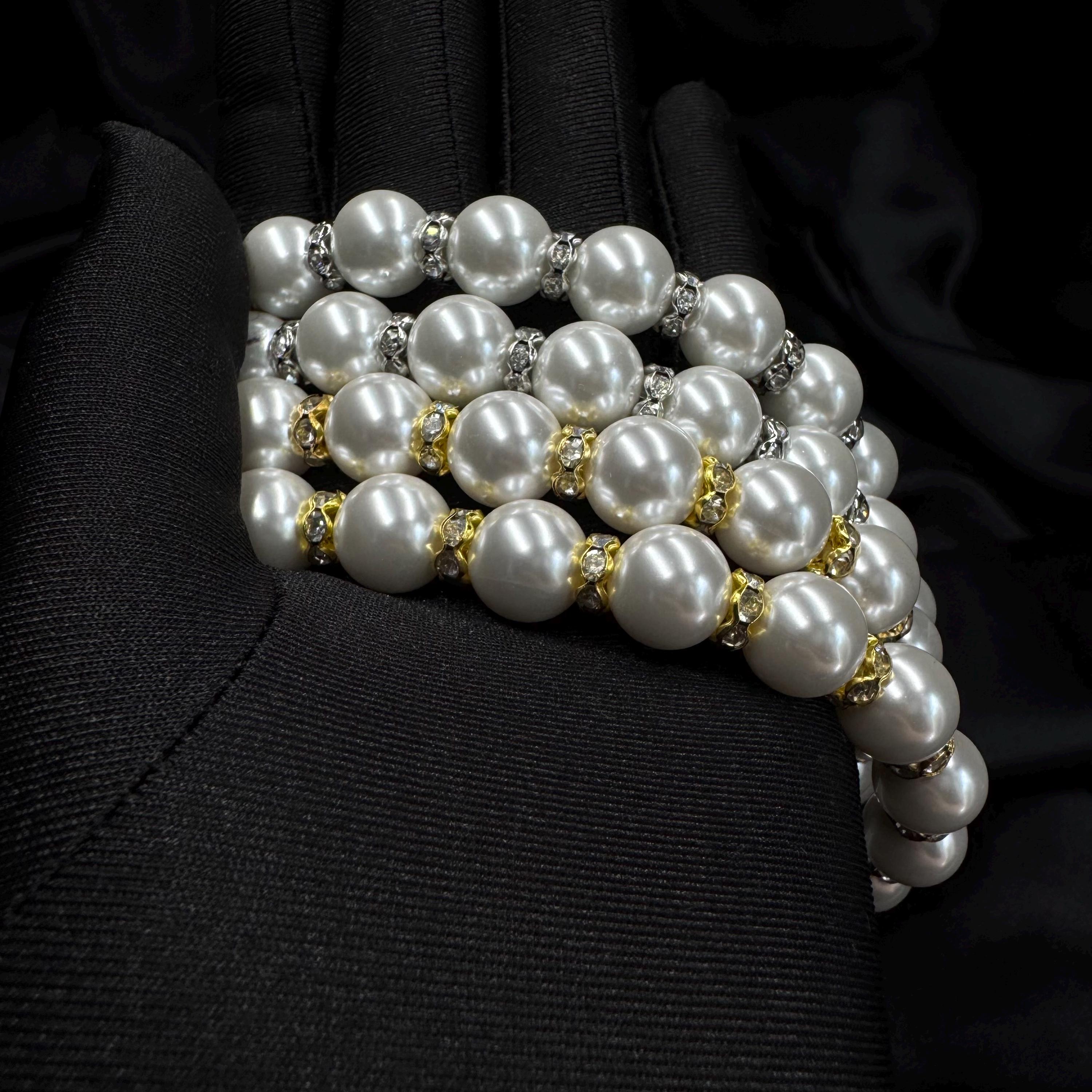 Pearl Choker Necklace Double Strand Design Wedding Accessory Mother Of Bride Choker Mother Of Groom Collection Formal Event Statement Piece Shell Pearl Construction Adjustable Length Chain Classic Style Gold Silver Finish Elegant Party Wear