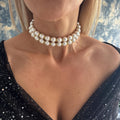 Pearl Choker Necklace Double Strand Design Wedding Accessory Mother Of Bride Choker Mother Of Groom Collection Formal Event Statement Piece Shell Pearl Construction Adjustable Length Chain Classic Style Gold Silver Finish Elegant Party Wear