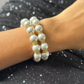 Pearl Stretch Bracelet Double Strand Design Custom Size Band Wedding Fashion Accessory Elegant Statement Piece High Quality Shell Pearls Rhinestone Details Gold Silver Options Formal Wear Collection Bridal Party Essential Beautiful Classic