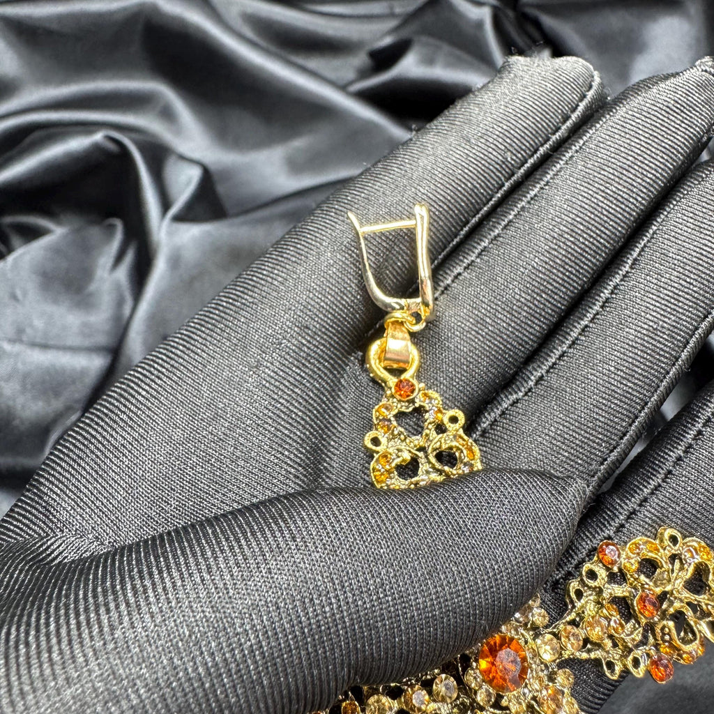 Vintage Style Statement Big Oversized Cross Earring Antique Gold Finish Premium Crystal Detail Gothic Fashion Jewelry Brass Metal Construction Halloween Party Essential Large Statement Piece Beautiful Ornate Design Crystal Rhinestone
