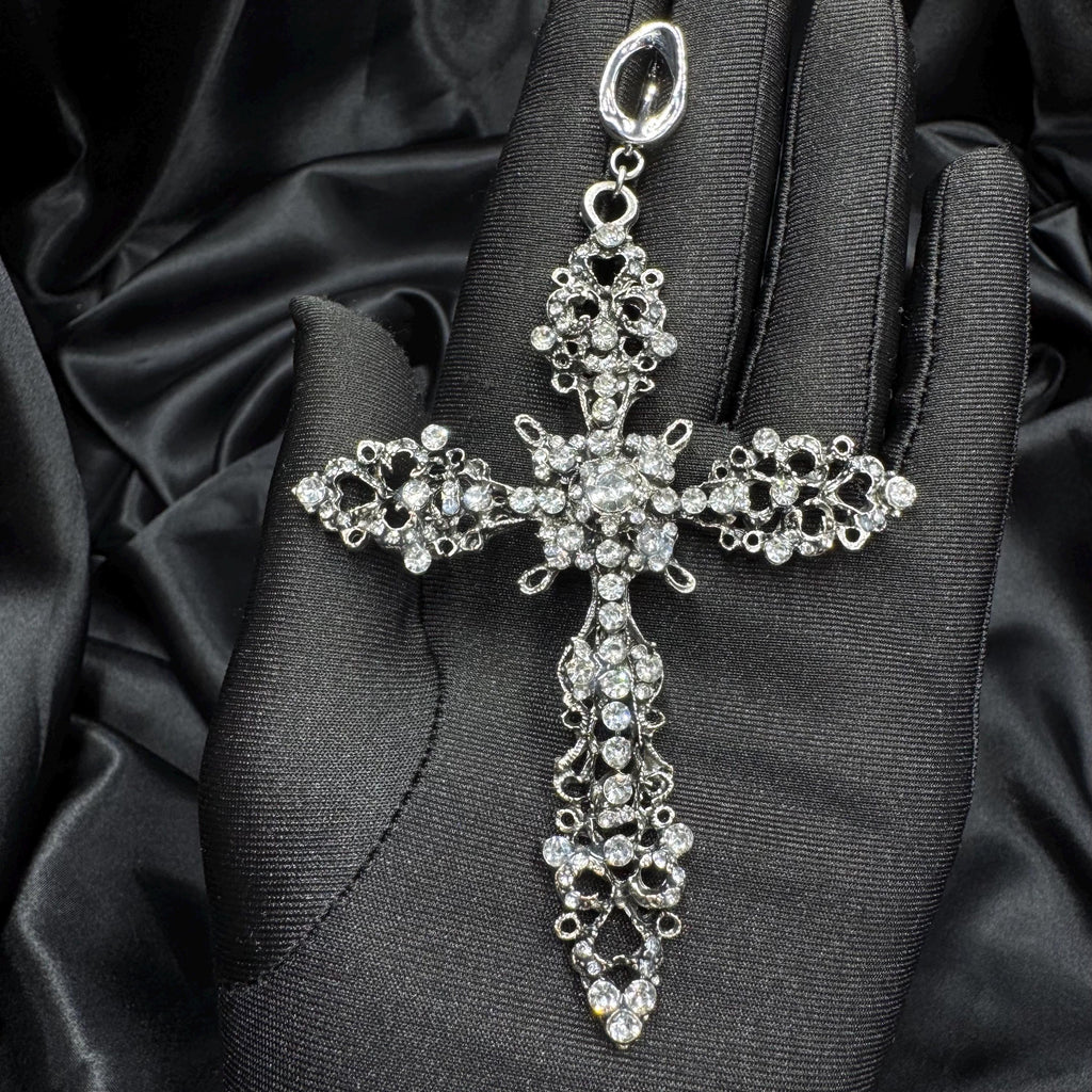 Halloween Costume Earring Collection Antique Cross Design Statement Jewelry Piece Gothic Style Elements Crystal Accent Detail Baroque Pattern Work Large Statement Accessory Ornate Metal Creation Dramatic Party Style Special Event Jewelry