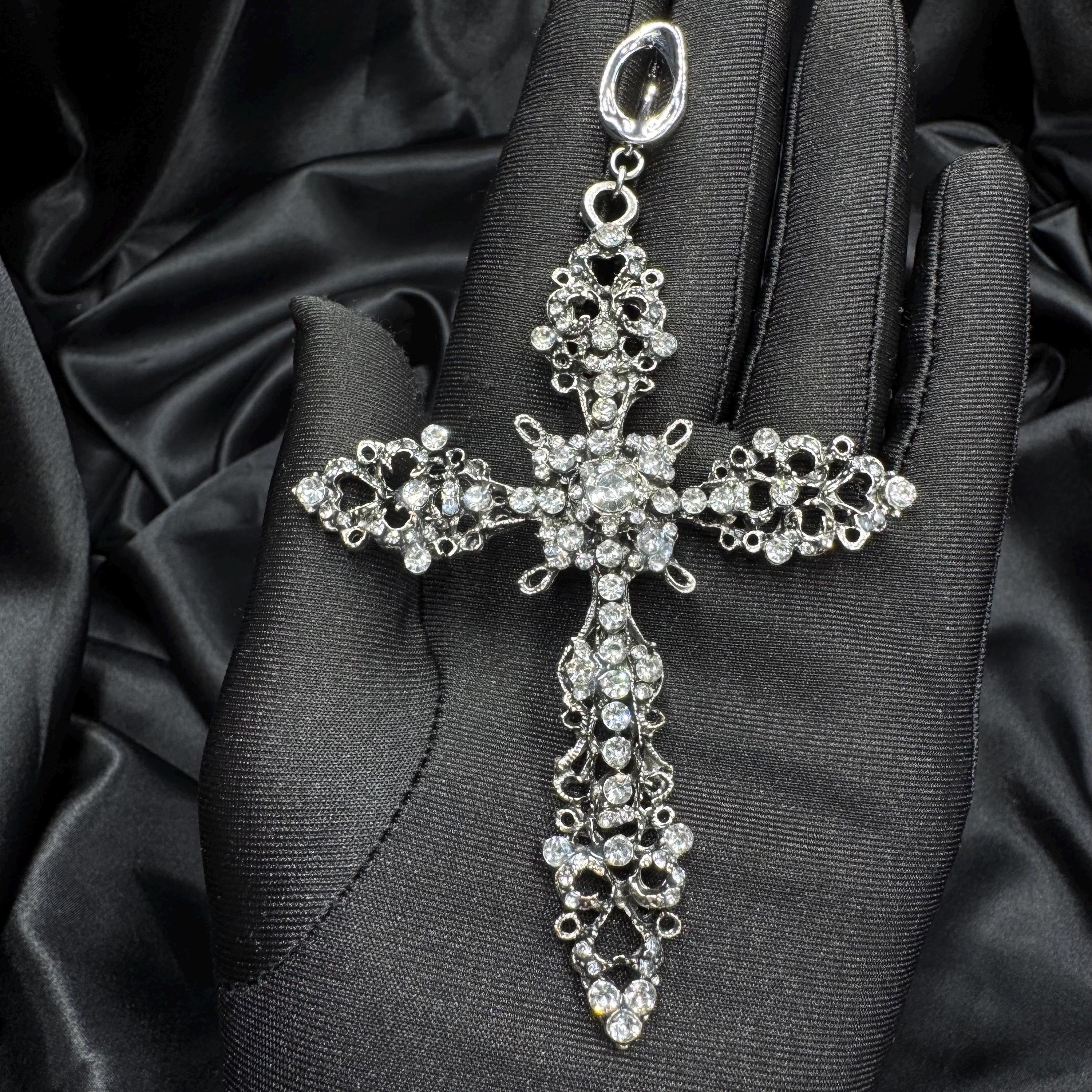 Halloween Costume Earring Collection Antique Cross Design Statement Jewelry Piece Gothic Style Elements Crystal Accent Detail Baroque Pattern Work Large Statement Accessory Ornate Metal Creation Dramatic Party Style Special Event Jewelry