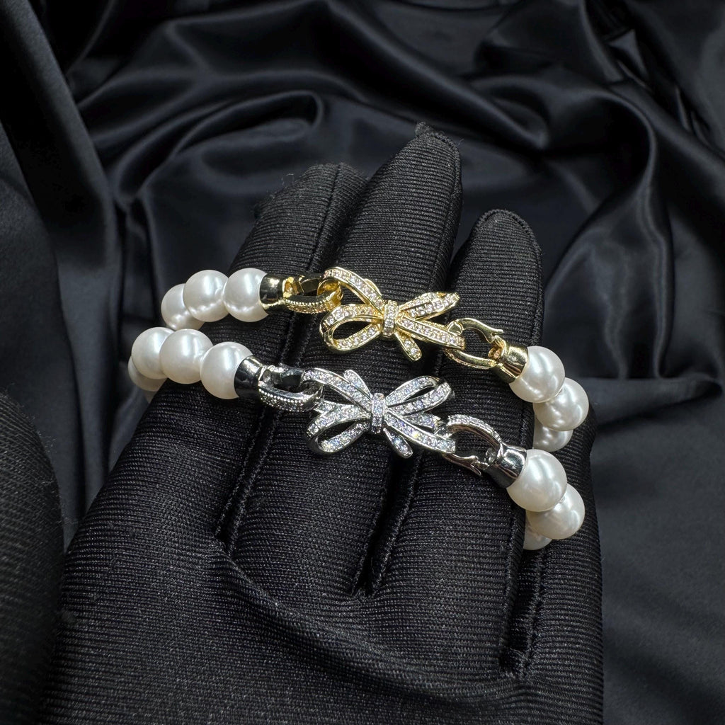 Holiday Gift Bracelet Crystal Pearl Design Secret Santa Present Christmas Stocking Filler Elegant Jewelry Option Bow Clasp Feature Rhinestone Accent Detail Premium Quality Construction Thoughtful Gift Idea Beautiful Accessory Piece Festive