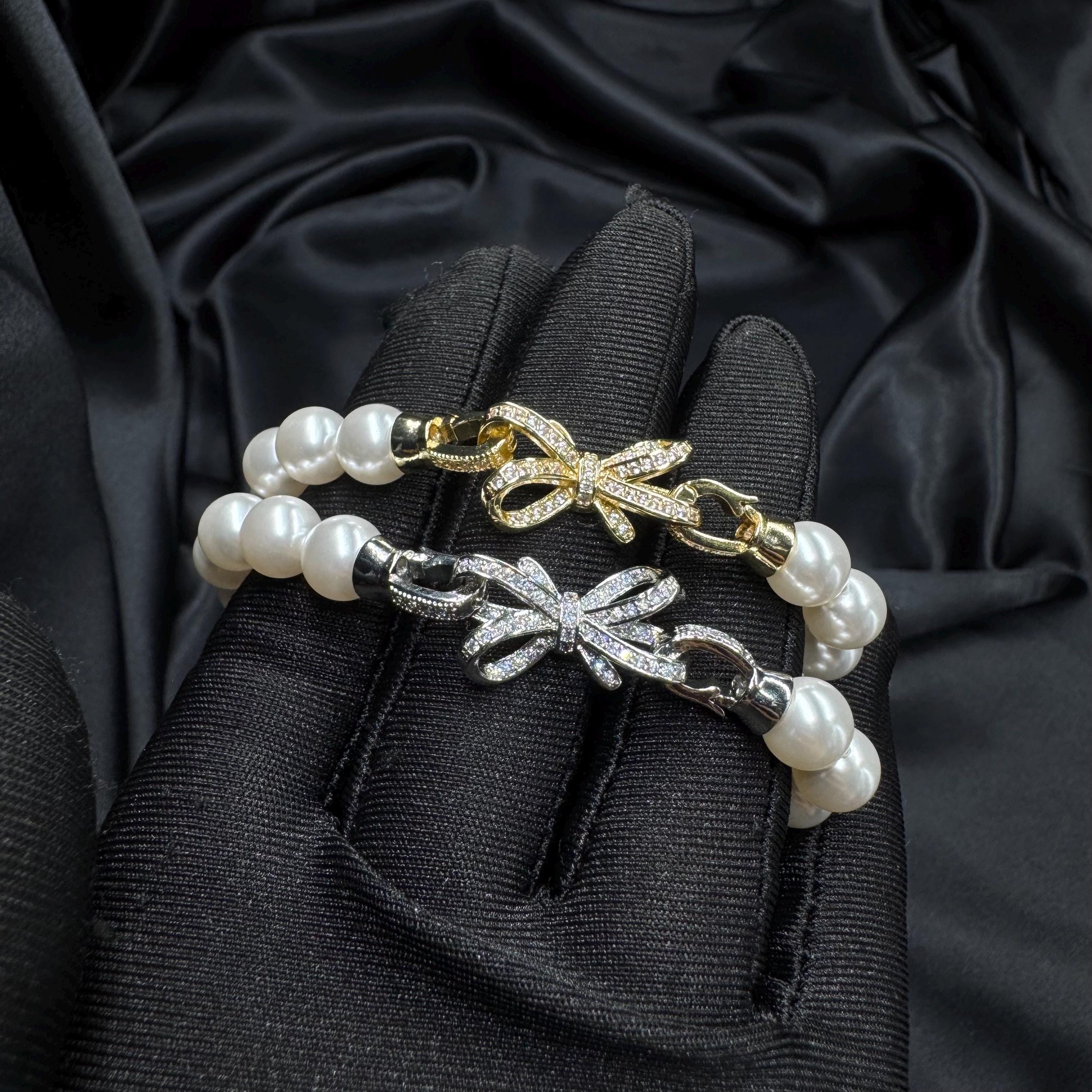 Holiday Gift Bracelet Crystal Pearl Design Secret Santa Present Christmas Stocking Filler Elegant Jewelry Option Bow Clasp Feature Rhinestone Accent Detail Premium Quality Construction Thoughtful Gift Idea Beautiful Accessory Piece Festive