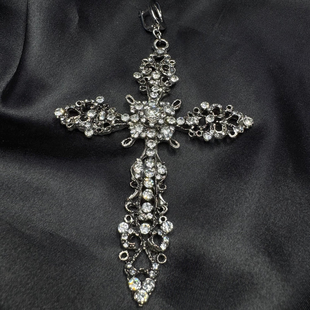 Halloween Costume Earring Collection Antique Cross Design Statement Jewelry Piece Gothic Style Elements Crystal Accent Detail Baroque Pattern Work Large Statement Accessory Ornate Metal Creation Dramatic Party Style Special Event Jewelry
