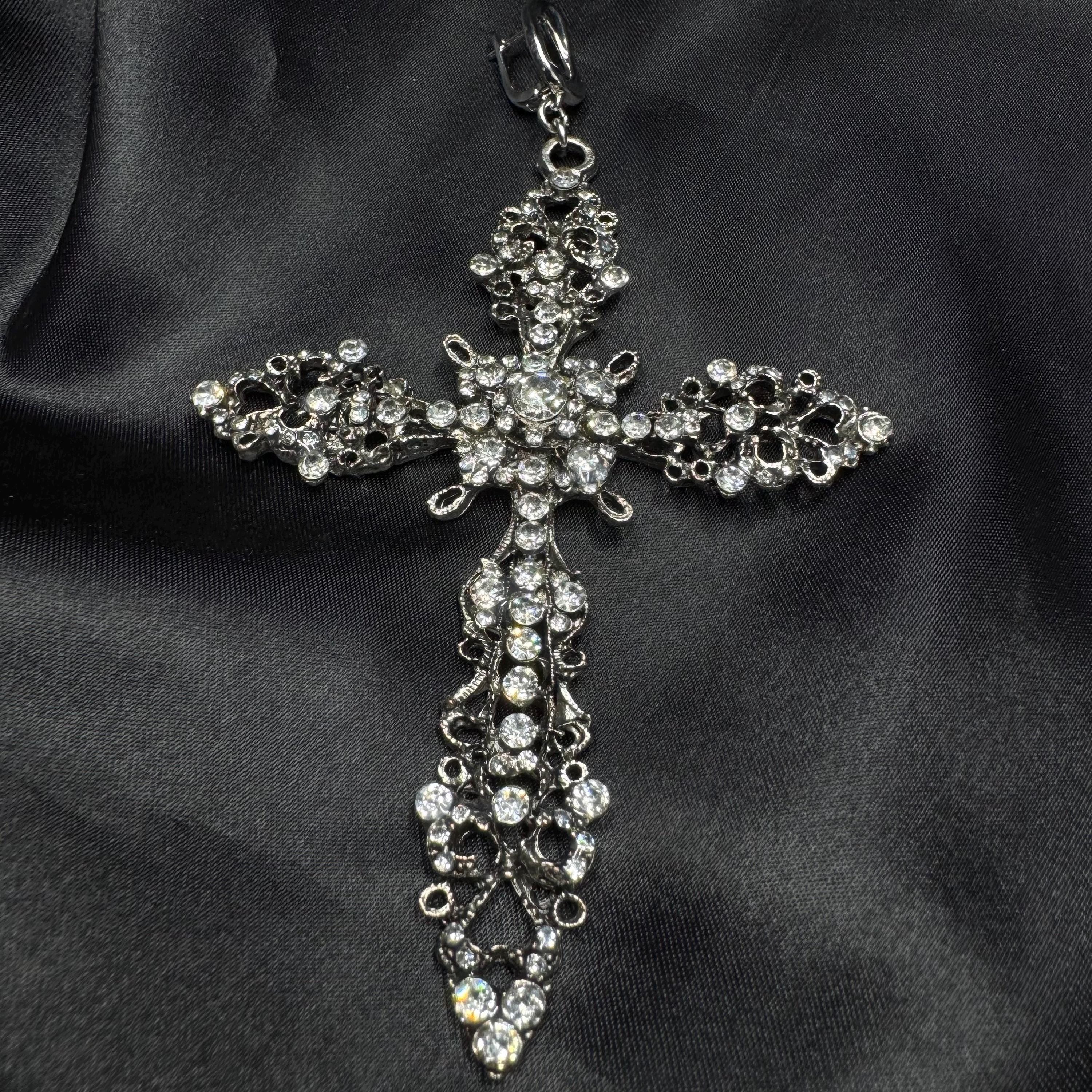 Halloween Costume Earring Collection Antique Cross Design Statement Jewelry Piece Gothic Style Elements Crystal Accent Detail Baroque Pattern Work Large Statement Accessory Ornate Metal Creation Dramatic Party Style Special Event Jewelry