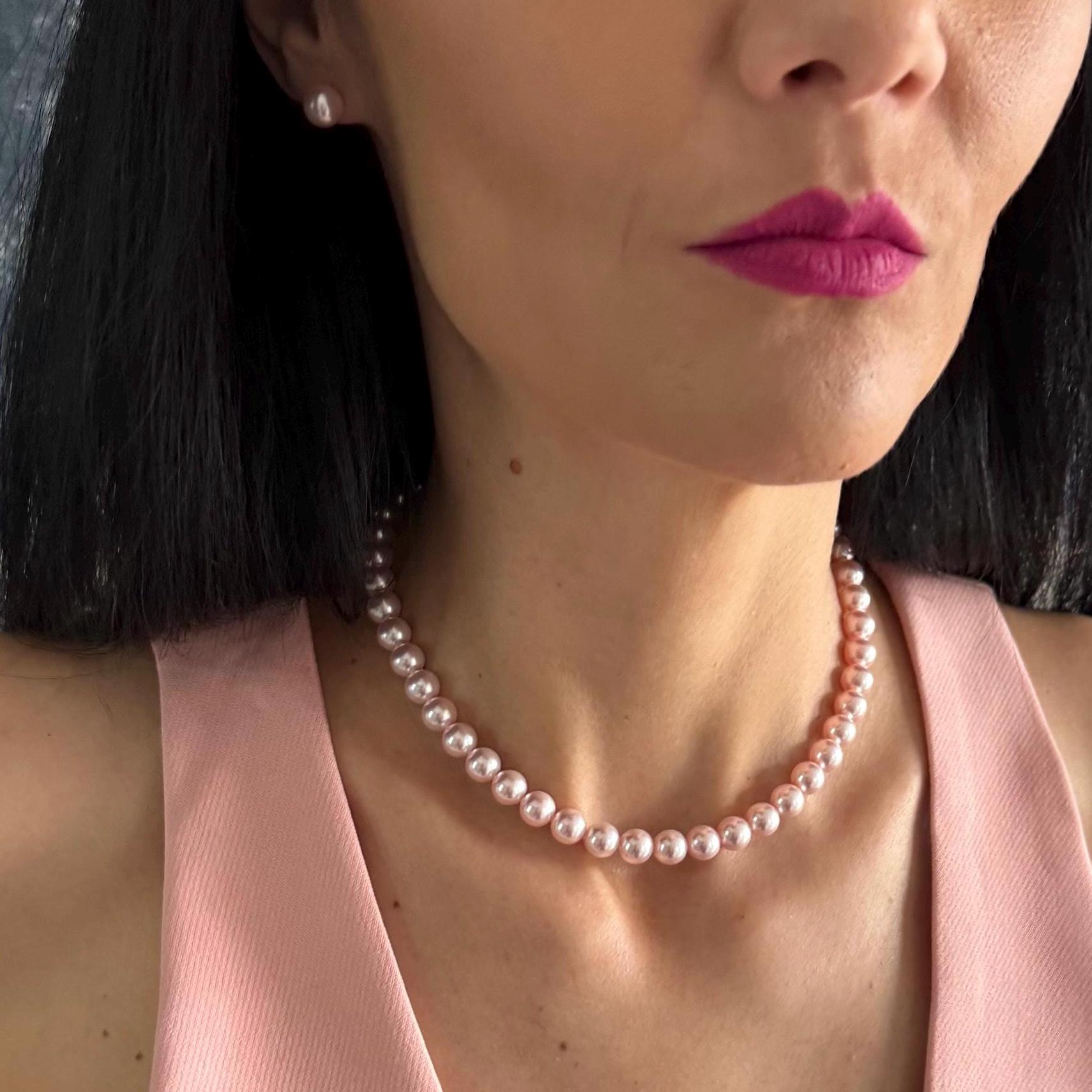 Pink Pearl Choker Necklace Set Wedding Jewelry Bridesmaid Gift Custom Earring Pair Elegant Accessory Art Deco Boho Handmade Jewellery Mother