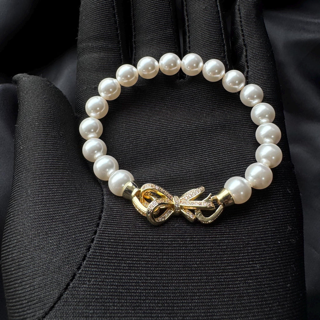 Holiday Gift Bracelet Crystal Pearl Design Secret Santa Present Christmas Stocking Filler Elegant Jewelry Option Bow Clasp Feature Rhinestone Accent Detail Premium Quality Construction Thoughtful Gift Idea Beautiful Accessory Piece Festive