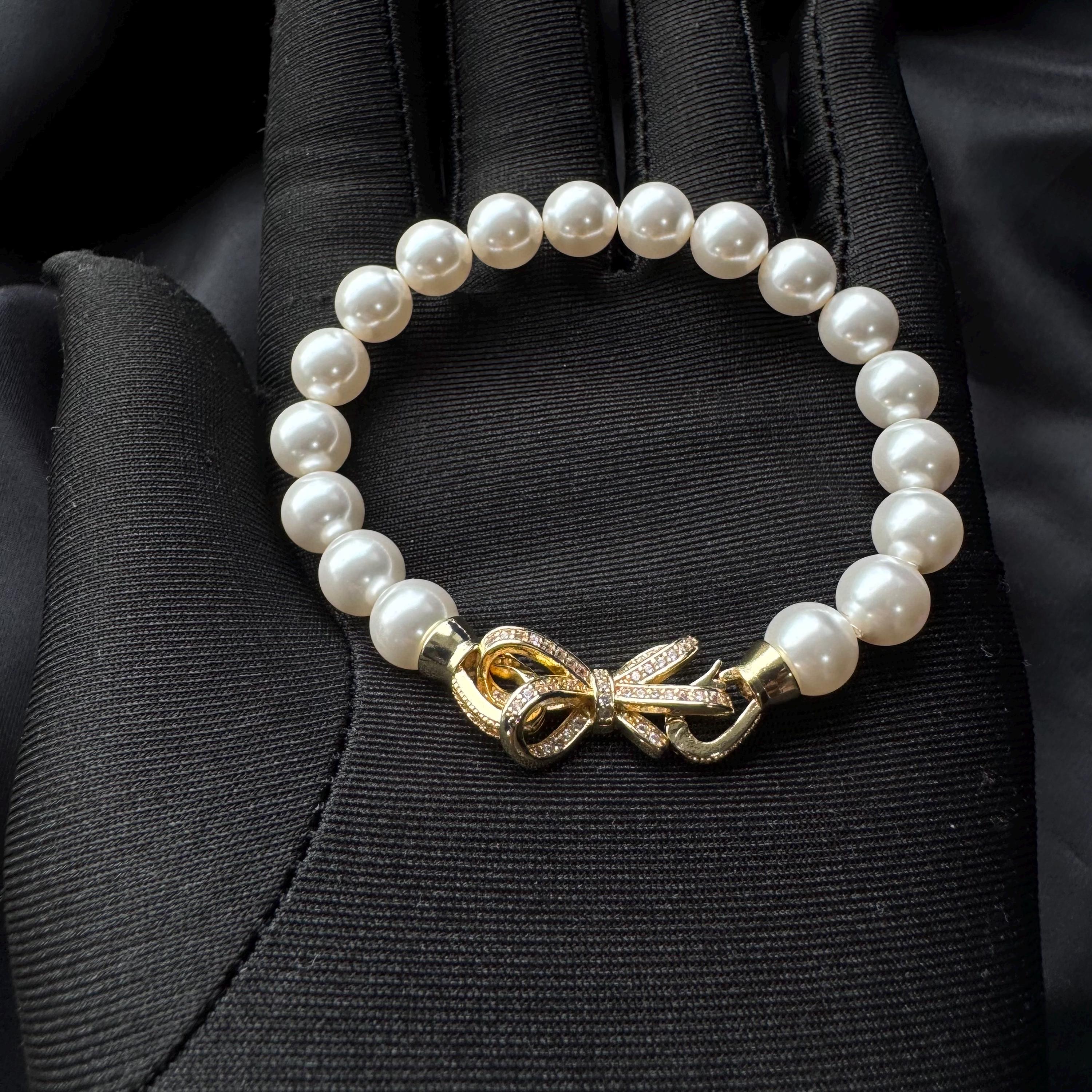 Holiday Gift Bracelet Crystal Pearl Design Secret Santa Present Christmas Stocking Filler Elegant Jewelry Option Bow Clasp Feature Rhinestone Accent Detail Premium Quality Construction Thoughtful Gift Idea Beautiful Accessory Piece Festive