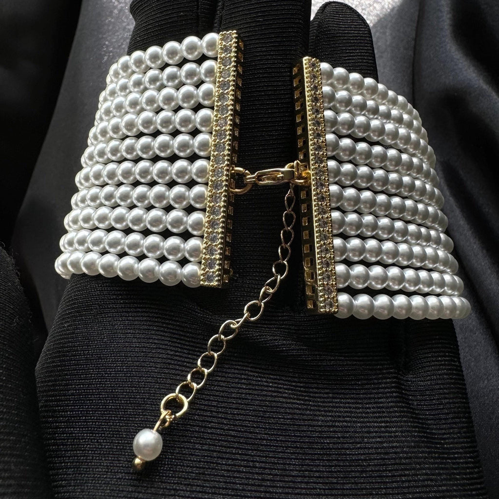 Wedding Statement Bracelet Pearl Multi Layer Design Elegant Bridal Jewelry Ten Strand Construction Rhinestone Detail Embellishment Gold Silver Clasp Options Luxurious Wrist Adornment Sophisticated Wedding Accessory Formal Occasion Piece