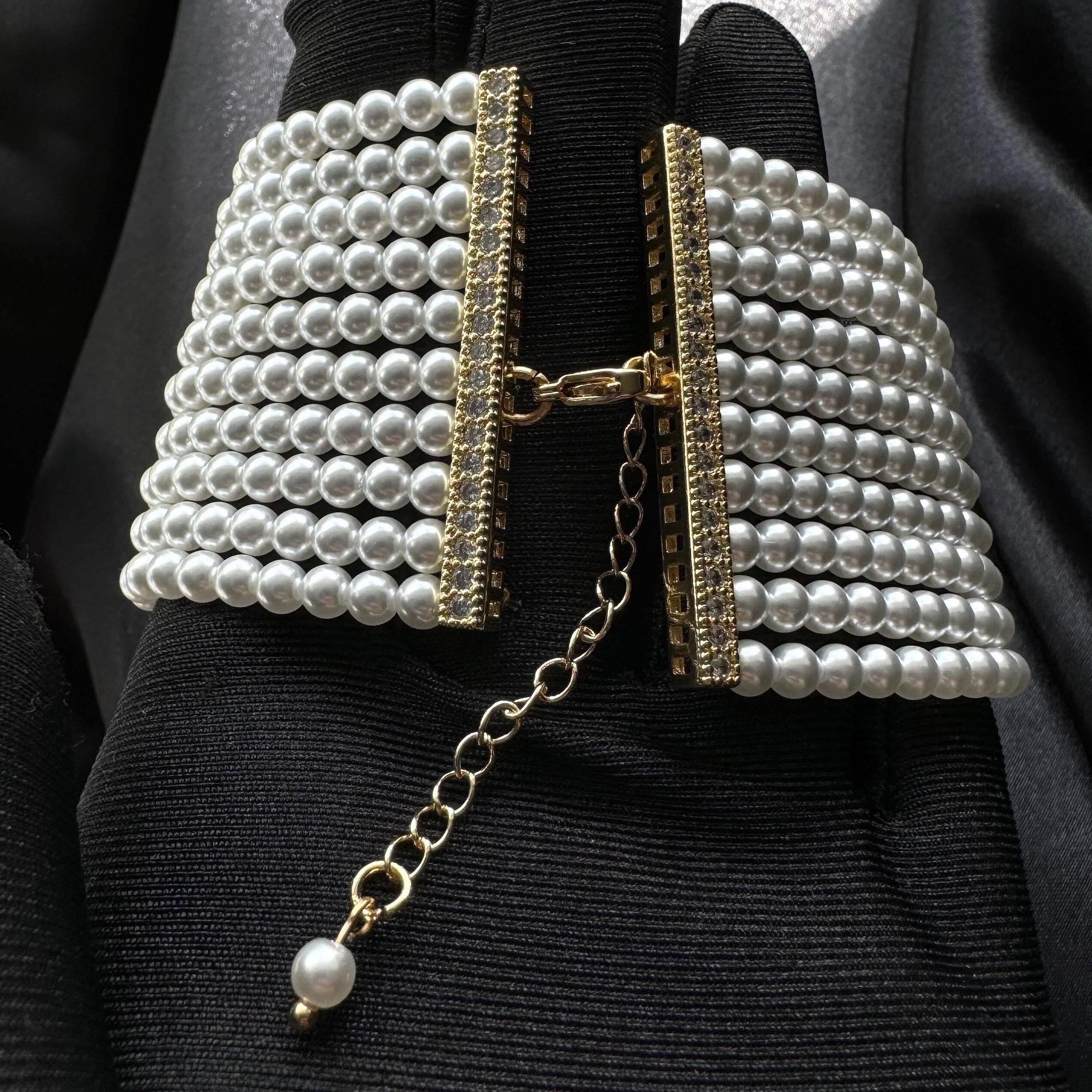Wedding Statement Bracelet Pearl Multi Layer Design Elegant Bridal Jewelry Ten Strand Construction Rhinestone Detail Embellishment Gold Silver Clasp Options Luxurious Wrist Adornment Sophisticated Wedding Accessory Formal Occasion Piece