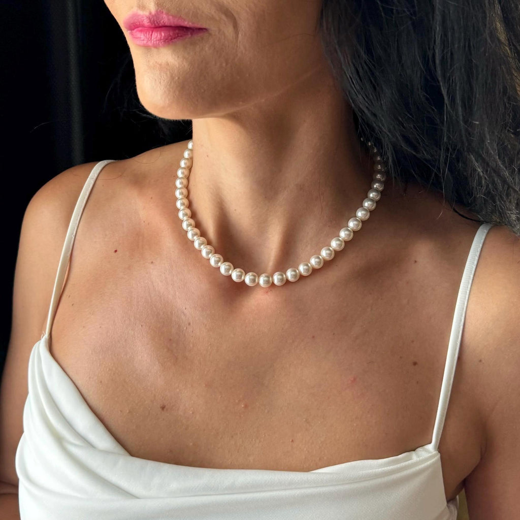Classic Pearl Choker Wedding Necklace Bridal Collection Elegant Beaded Design Ivory White Crystal Pearls Formal Event Jewelry Custom Length Option Sterling Silver Clasp Premium Quality Construction Sophisticated Wedding Accessory Perfect