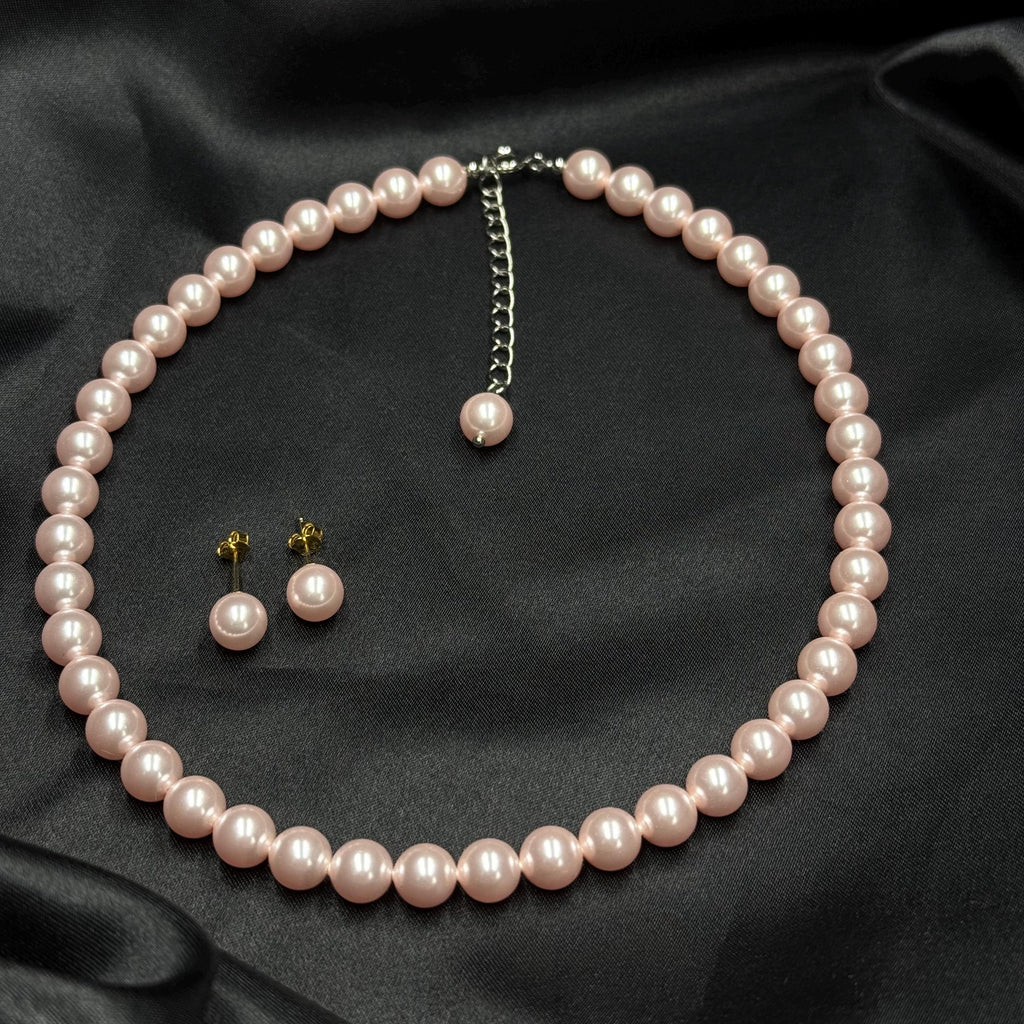 Pink Pearl Choker Necklace Set Wedding Jewelry Bridesmaid Gift Custom Earring Pair Elegant Accessory Art Deco Boho Handmade Jewellery Mother