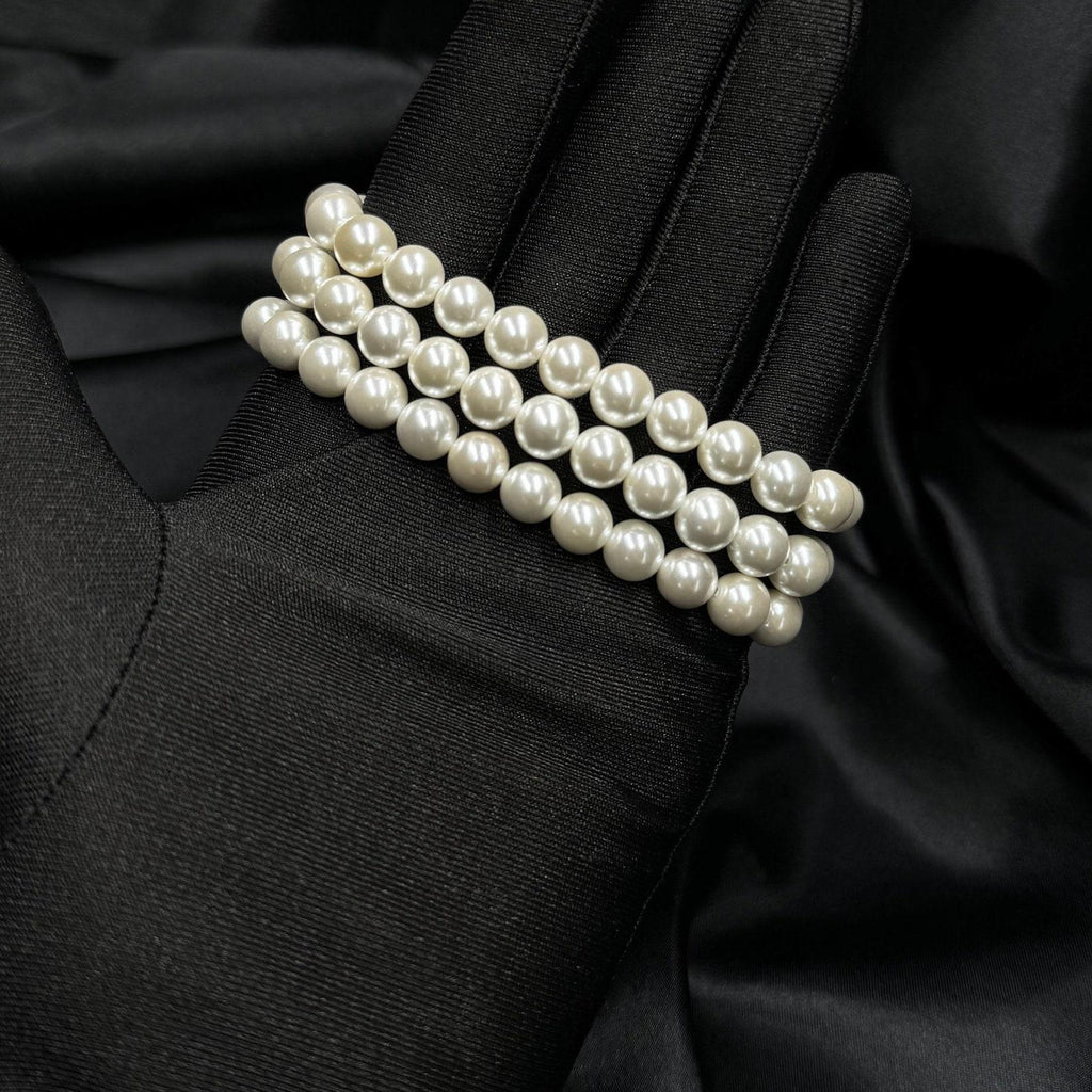 Statement Piece Bracelet Layered Pearl Design Elegant Wedding Accessory Bridal Jewelry Collection Three Strand Arrangement Crystal Pearl Elements Gold Plated Clasp Vintage Style Appearance Formal Event Essential Perfect Wedding Gift Classic