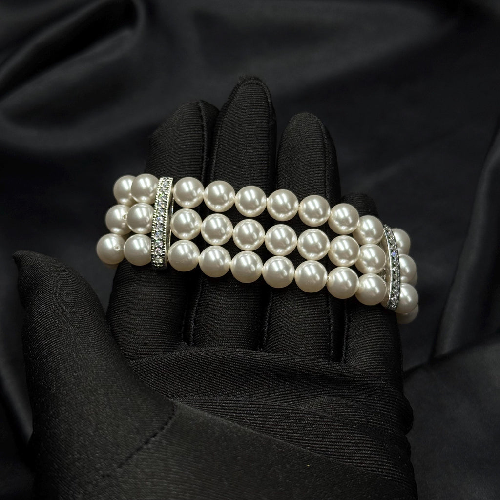 Elegant 3-strand pearl stretch bracelet, custom sized from 5.5 to 9 inches, perfect for bridesmaids, prom, or everyday classic pearl jewelry
