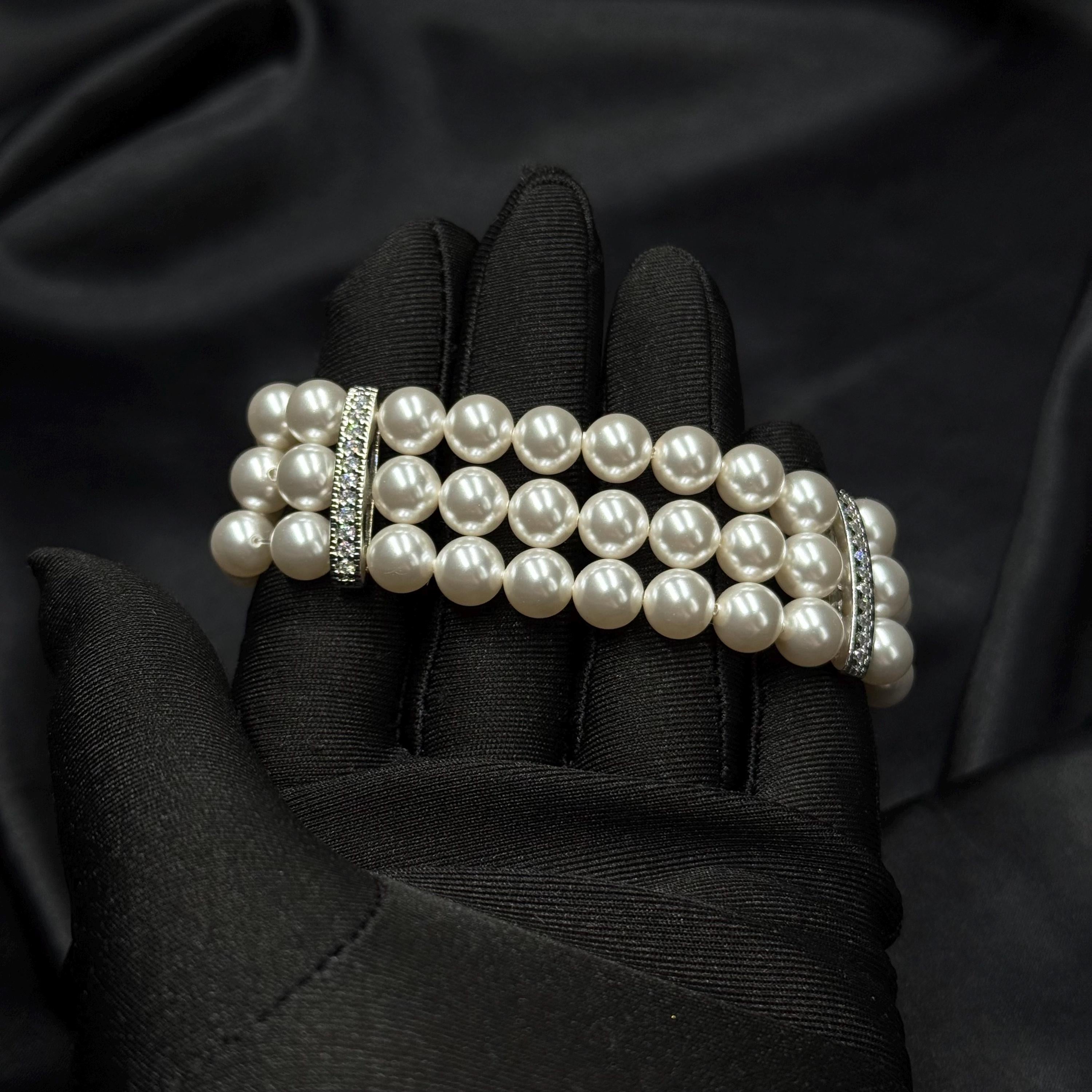Elegant 3-strand pearl stretch bracelet, custom sized from 5.5 to 9 inches, perfect for bridesmaids, prom, or everyday classic pearl jewelry
