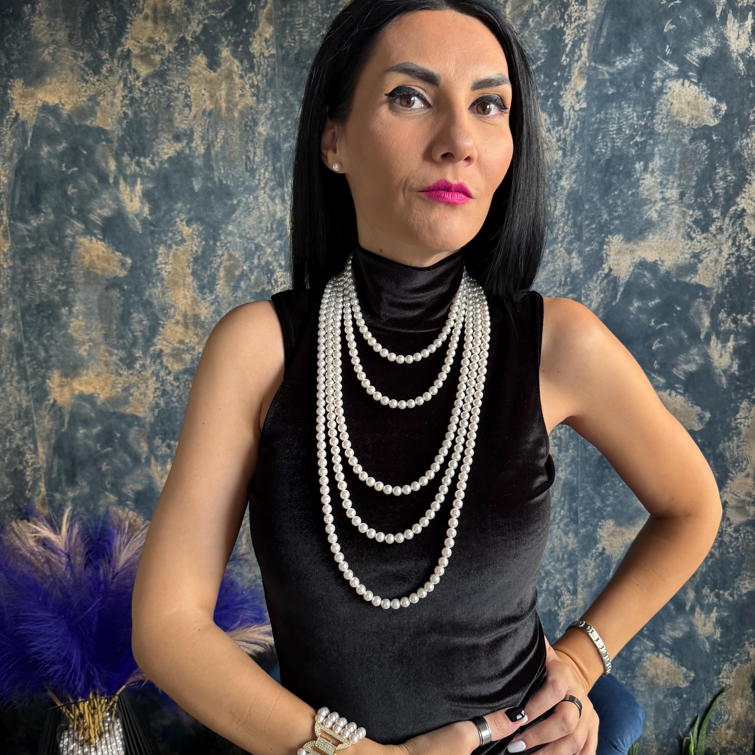 Cascade Long Pearl Necklace - Layered Vintage Style Jewellery