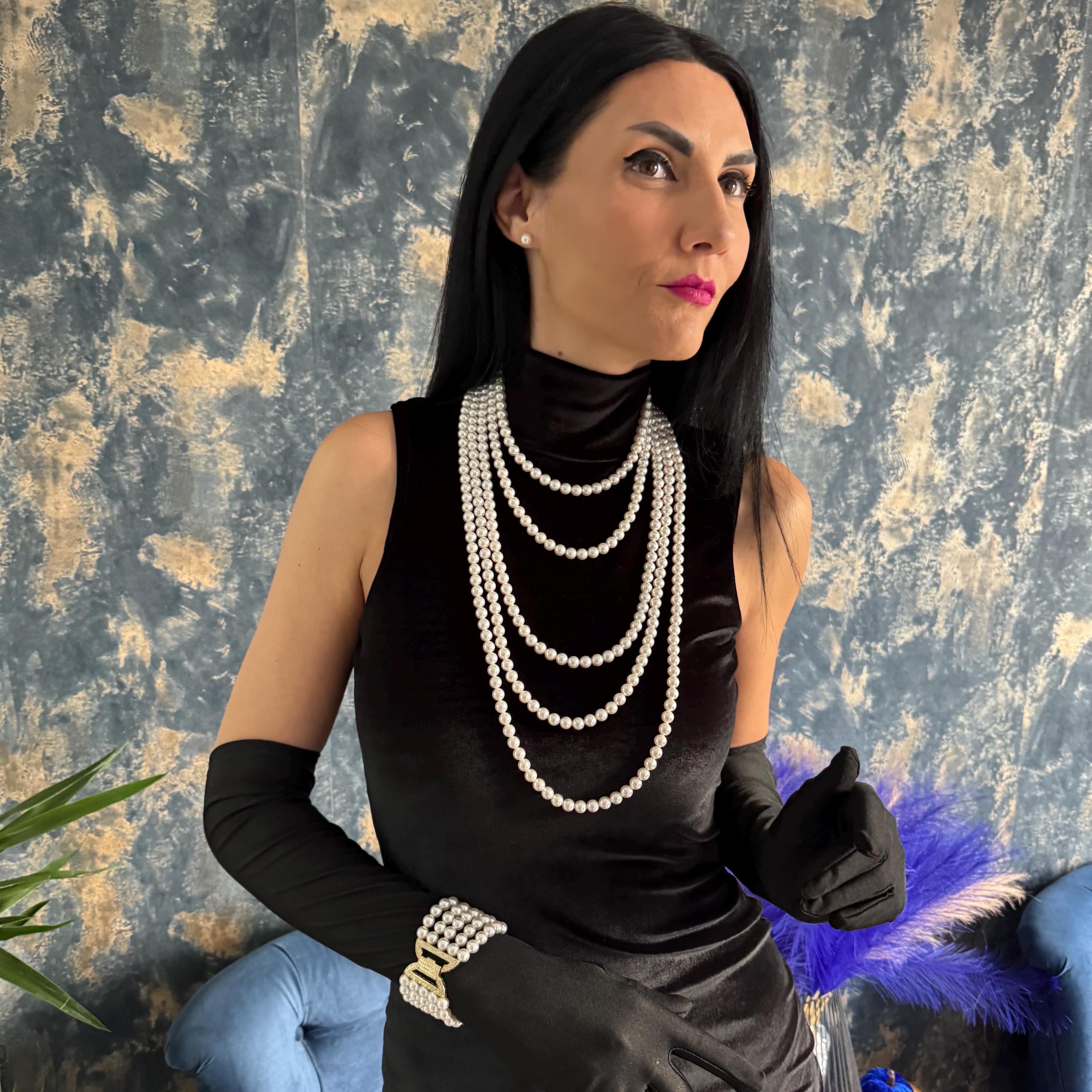 Cascade Long Pearl Necklace - Layered Vintage Style Jewellery