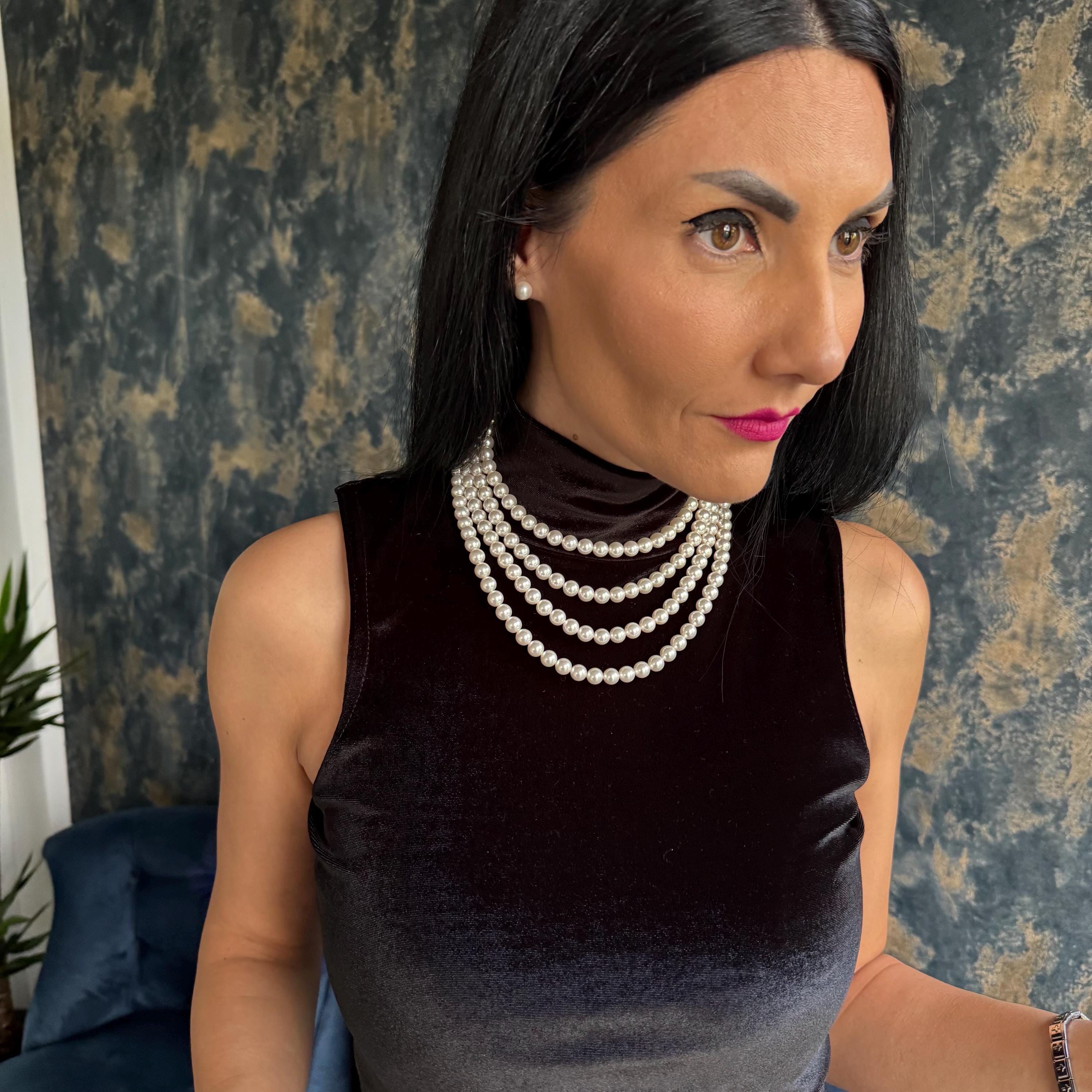 Multilayer Pearl Necklace Crystal Cascade Classic Wedding Accessory Bridal Jewelry Elegant Piece Costume Jewellery Formal Evening Party 1920