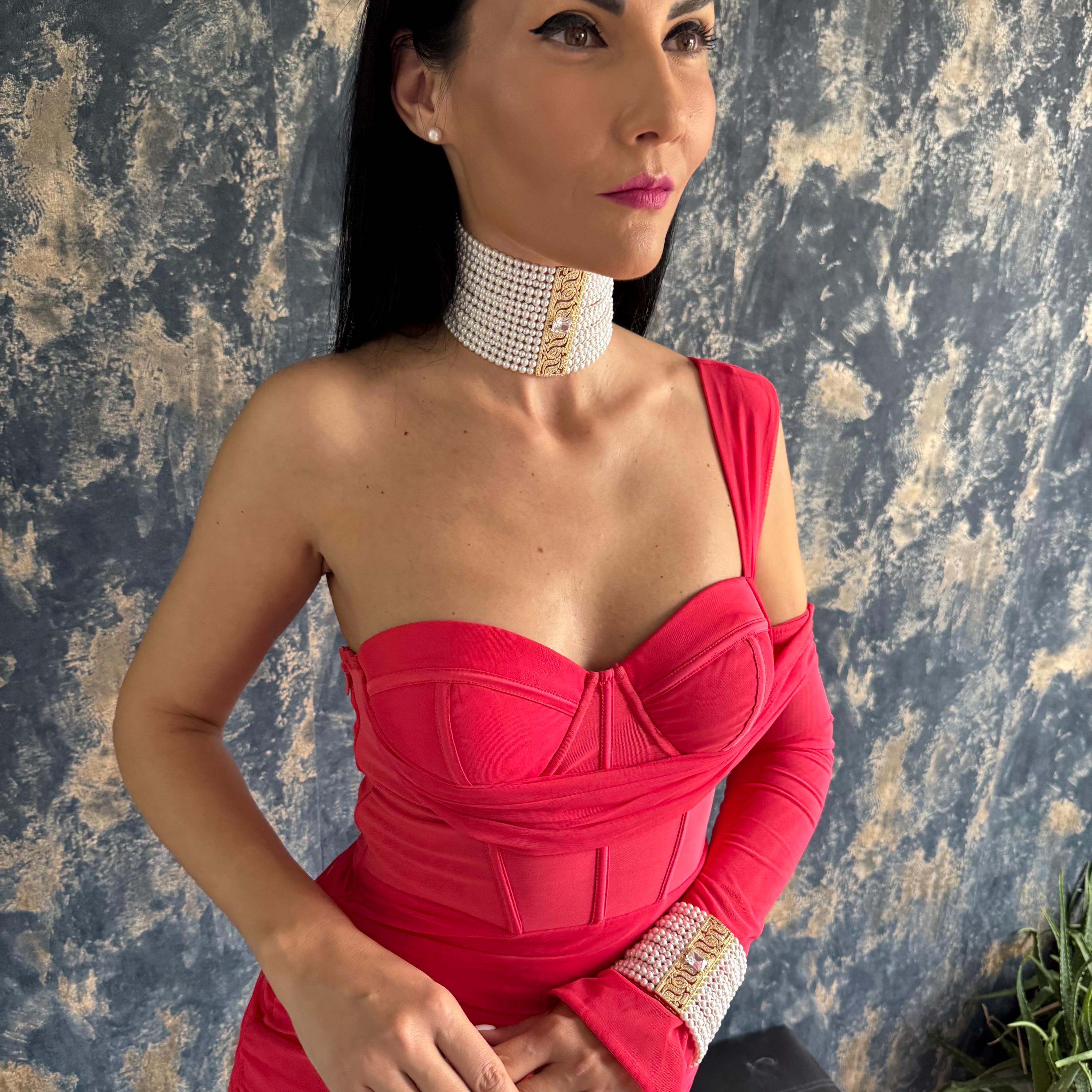 Multi Strand Collar Necklace Wedding Day Bridal Jewelry Statement Piece Shiny Detail Custom Made Formal Wear Gothic Style Wide Pearl Choker