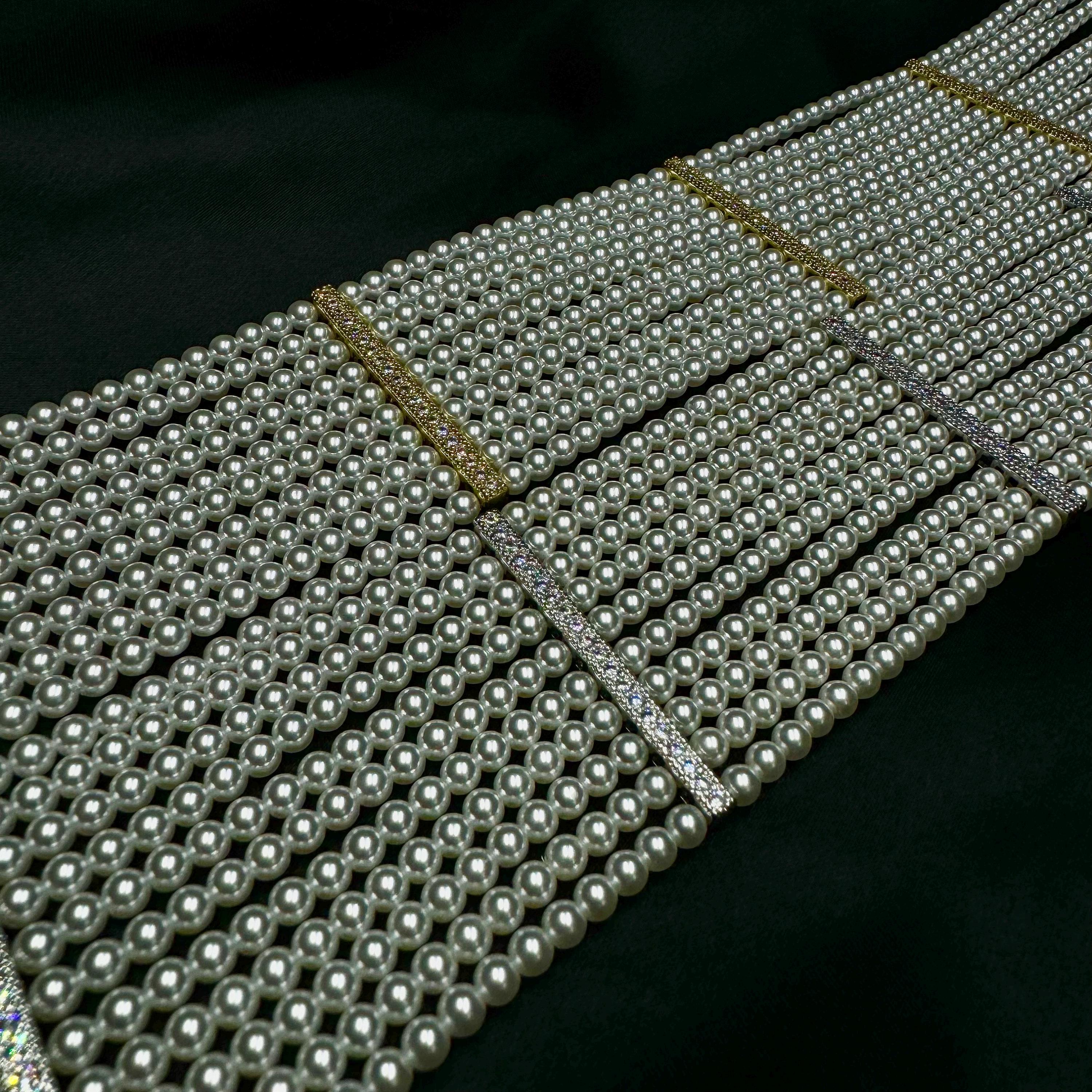 Pearl Bridal Wide Bracelet Wedding Jewelry Statement Elegant Accessory Rhinestone Detail Luxurious Design Multi Layer Boho Style Gothic