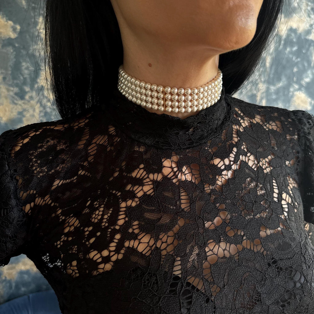 Bridal Pearl Choker Necklace Wedding Jewelry Elegant Layered Four Row Collar Vintage Inspired Pearls Cocktail Party Retro Fashion Neckpiece