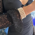 Layered Pearl Bracelet Wedding Accessory Bridal Jewelry Four Strand Design Crystal Pearls Rhinestone Details Gold Clasp Option Premium Quality Pearls Formal Occasion Wear Wedding Day Essential Bridal Collection Vintage Inspired Statement