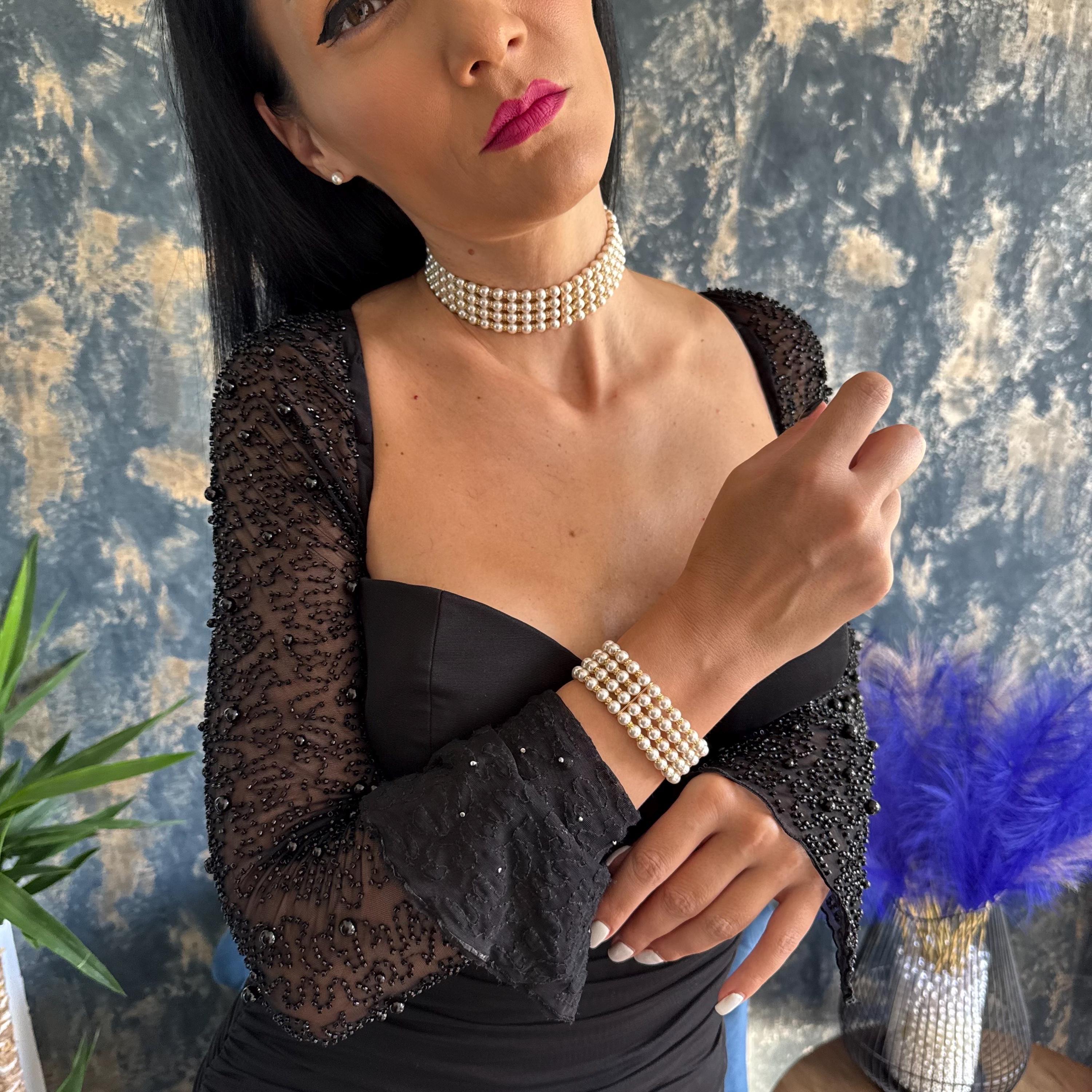 Layered Pearl Bracelet Rhinestone Bride Accessory Wedding Jewelry Formal Occasion Vintage Style Statement Piece Costume Jewellery Multi Row