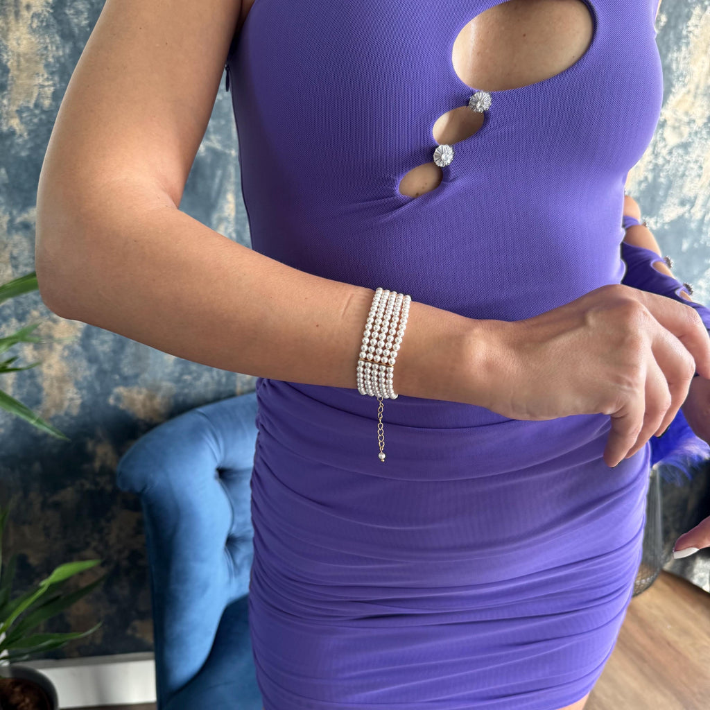 Layered Pearl Design Wedding Bracelet Bridal Accessory Elegant White Cuff Handmade Crystal Jewelry Dainty Wristlet Formal Event Piece Multistrand Collection Luminous Pearls Classic Style Statement Piece Wedding Day Essential Beautiful