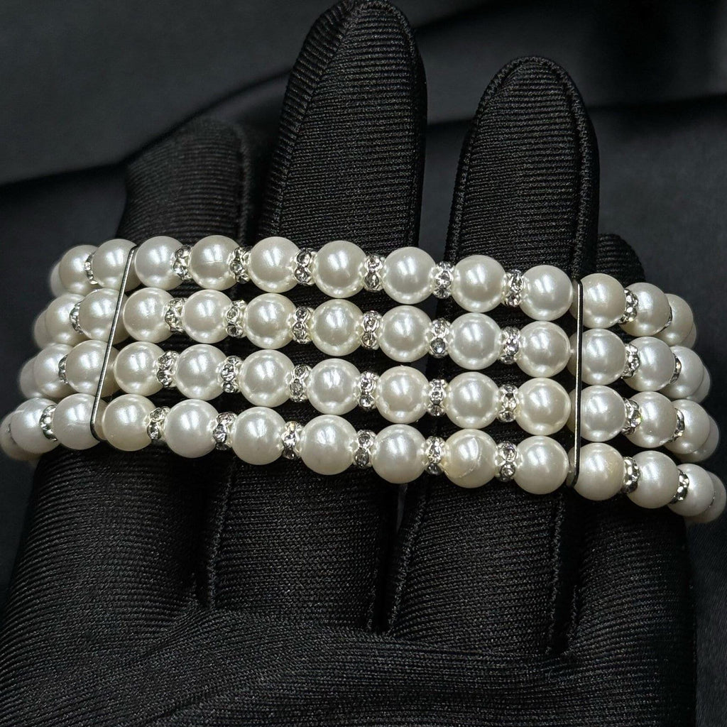 Layered Pearl Choker Necklace Bridal Statement Crystal Jewelry Wedding Accessory White Multi Strand Rhinestone Elegance Formal Tiered Design
