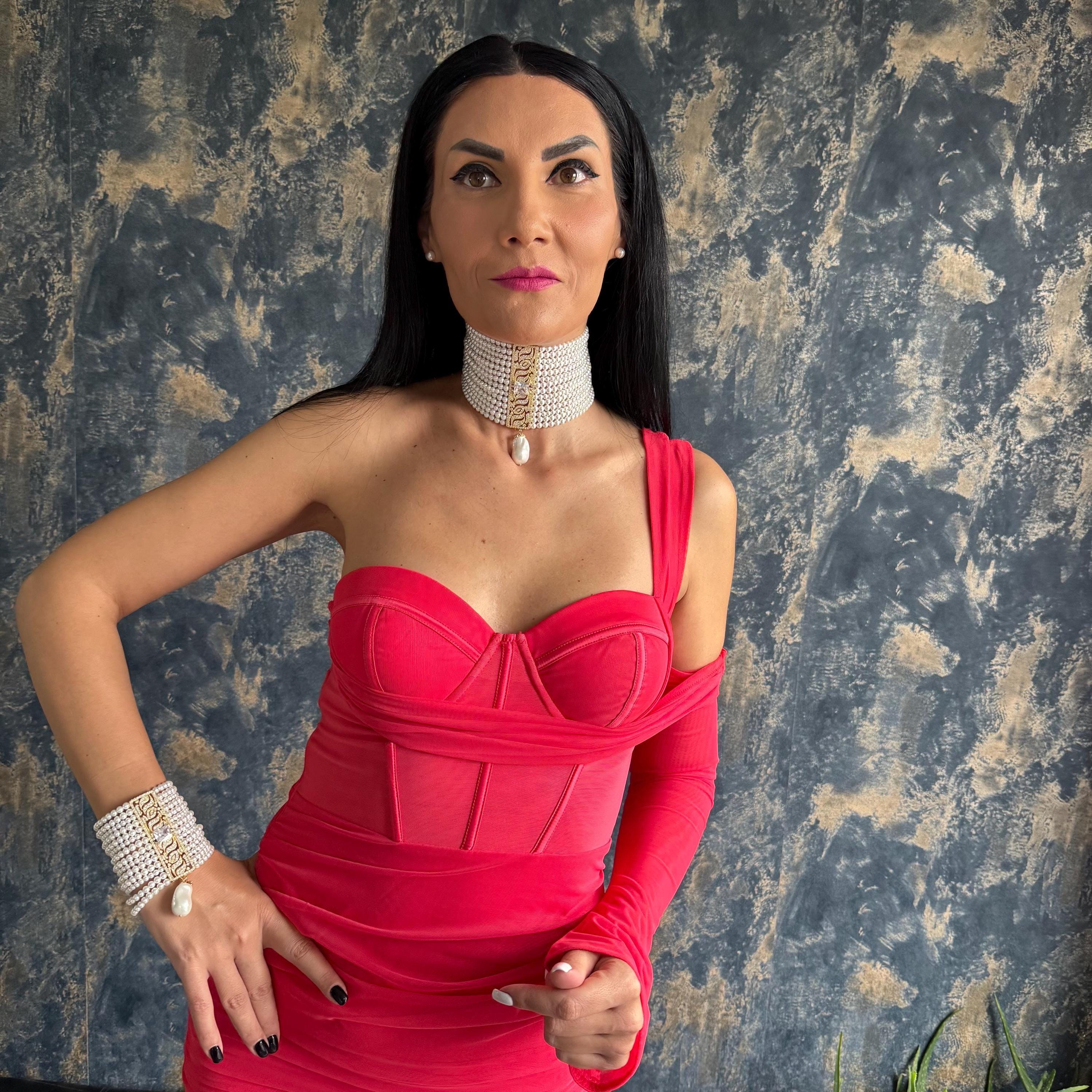 Formal Event Jewelry Pearl Choker Necklace Elegant Statement Piece Wedding Accessory Bridal Collection Victorian Style Design Luxury Teardrop Pendant Detail Multi Strand Construction Shell Pearl Material Sophisticated Evening Wear Special