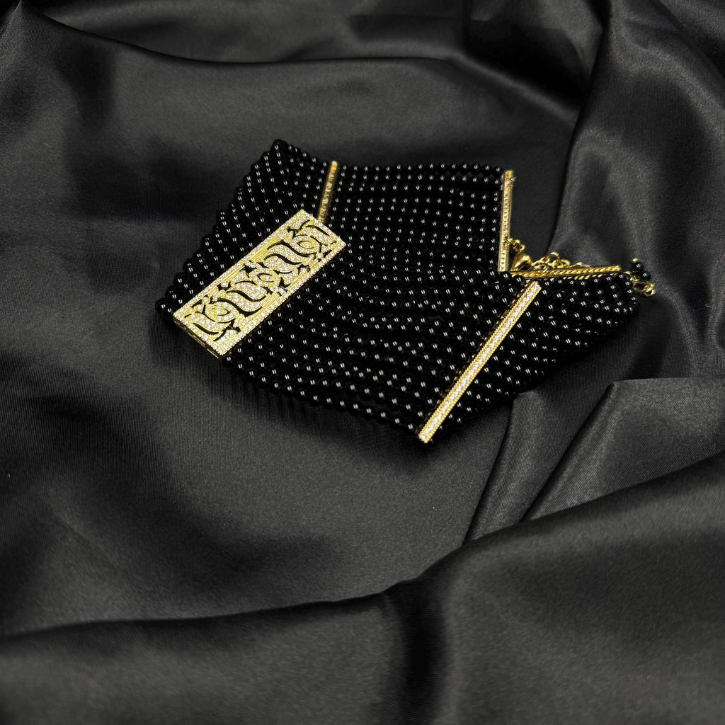 Unique Artisan Choker Wide Black Necklace Gold Accent Details Agate Beads Material Statement Piece Design Elegant Gothic Style Custom Length Option Formal Event Accessory Adjustable Size Range Handcrafted Quality Construction Special