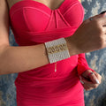 Pearl Statement Bracelet Bridal Wrist Accessory Elegant Wedding Jewelry Multi Strand Design Wide Cuff Style Gold Plated Option Platinum Finish Alternative Customizable Length Adjustment Premium Shell Pearls Luxury Appearance Special