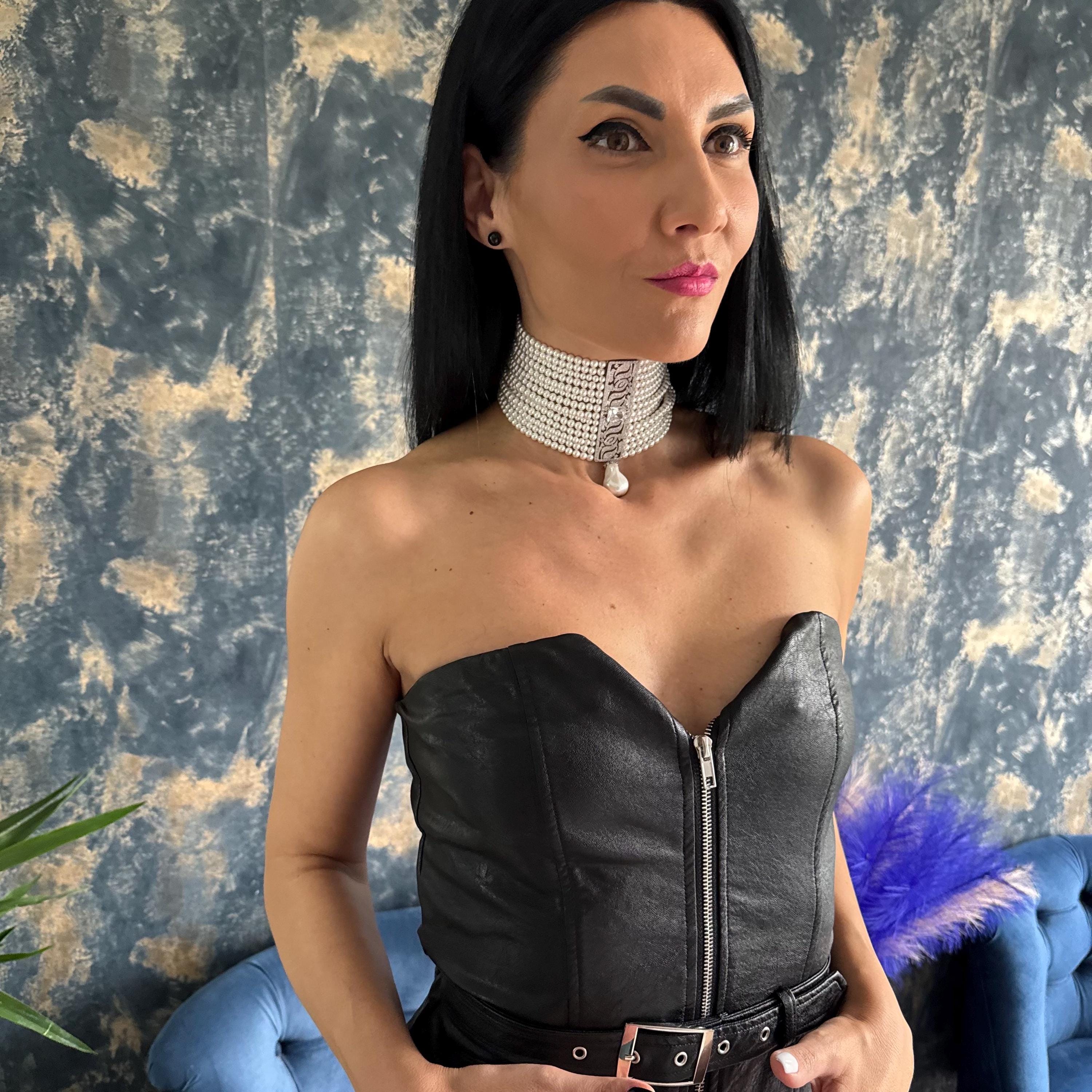 Luxury Pearl Jewelry Wide Choker Necklace Statement Piece Design Multiple Strand Construction Shell Pearl Elements Teardrop Pendant Feature Zircon Detailed Centerpiece Wedding Celebration Accessory Formal Occasion Jewelry Special Event