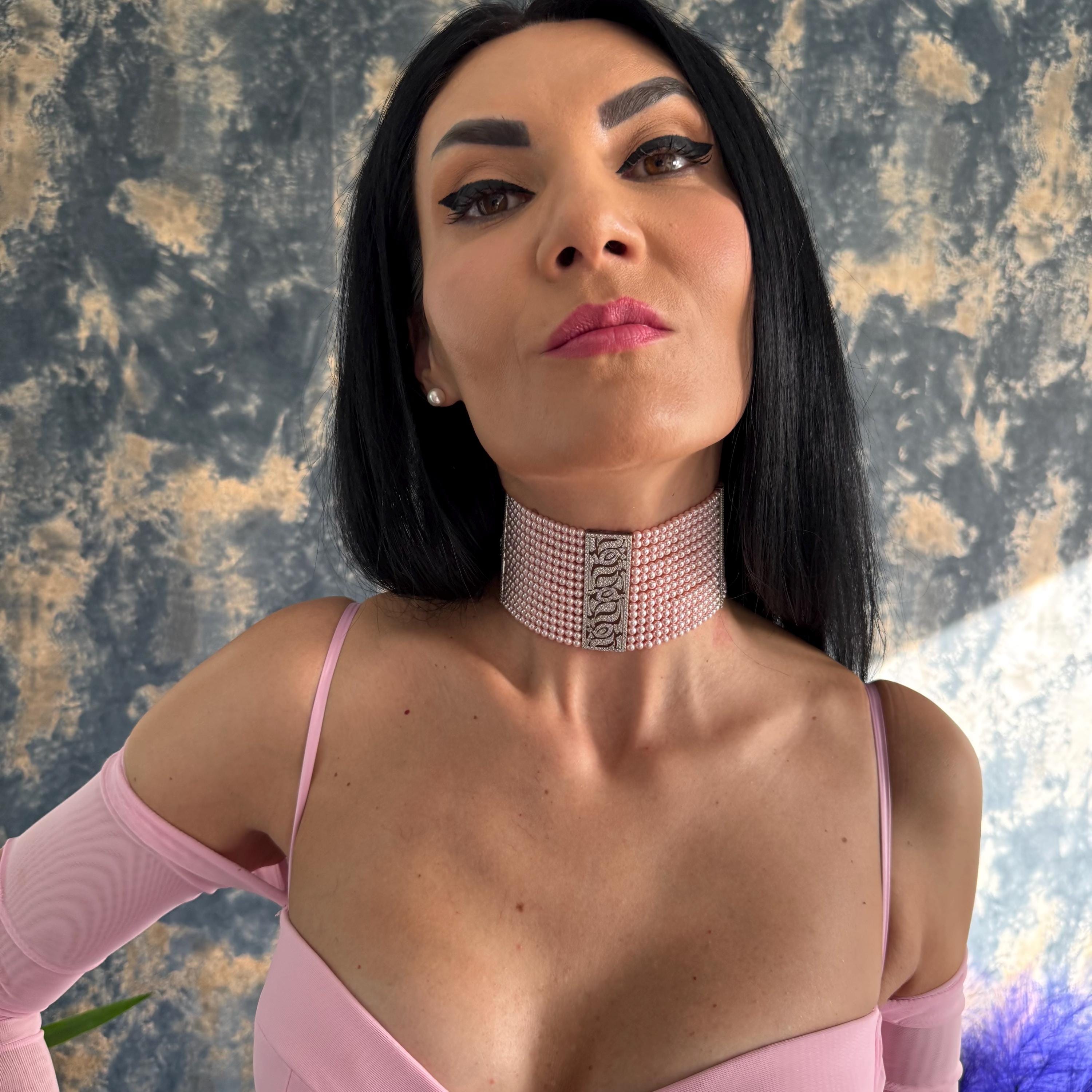 Luxury Statement Necklace Rhinestone Choker Design Crystal Pearl Elements Premium Handmade Jewelry Elegant Formal Accessory Adjustable Length Feature Custom Fit Option Platinum Plated Centerpiece Zircon Embellished Clasp Wedding Special
