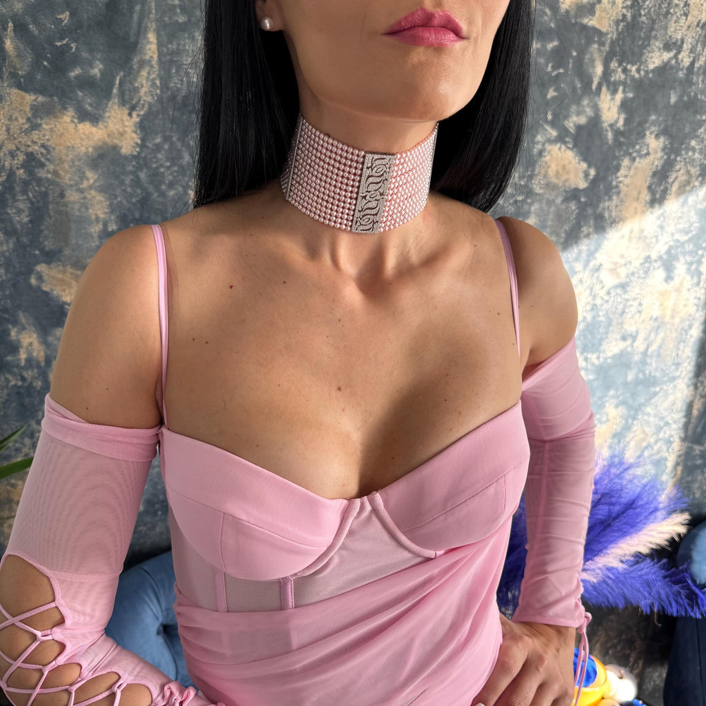 Rhinestone Choker Necklace Crystal Pearl Design Handmade Elegant Collection Wedding Accessory Bridal Jewelry Set Premium Quality Construction Adjustable Length Comfort Perfect Fit Luxury Statement Piece Platinum Plated Centerpiece Zircon