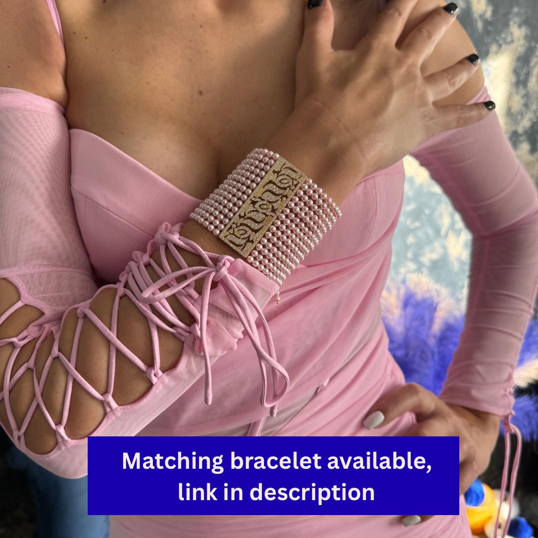 Formal Occasion Necklace Pink Pearl Choker Elegant Design Statement Jewelry Gold Crystal Accents Special Event Accessory Wedding Collection Piece Luxury Gift Idea Adjustable Length Comfort Perfect Evening Wear Bridal Party Essential Gold