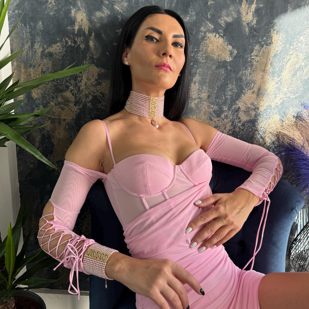 Luxury Statement Necklace Pearl Choker Design Pink Crystal Strands Baroque Teardrop Pendant Gold Plated Zircon Handmade Elegant Piece Wedding Formal Accessory Special Occasion Jewelry Adjustable Length Option Multilayer Construction Wide