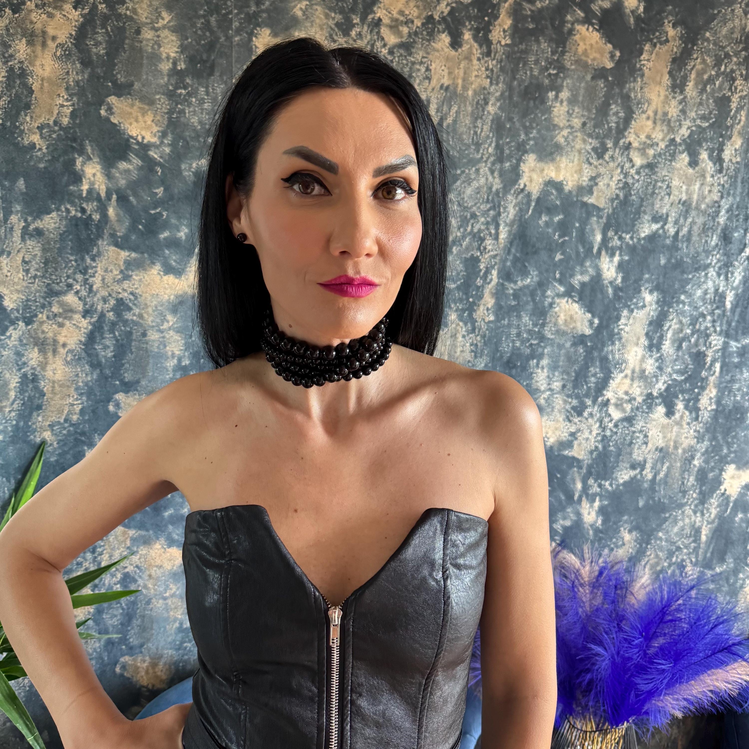 Luxury Gift Woman Black Agate Necklace Handmade Statement Piece Gemstone Choker Multi Row Design Beaded Jewelry Elegant Evening Accessory Formal Wear Option Custom Length Available Premium Quality Materials Sophisticated Style Fashion