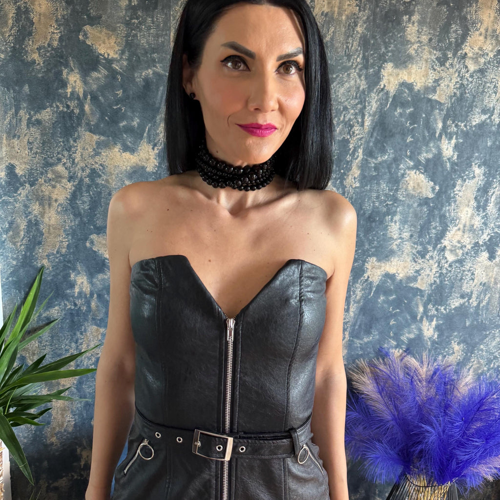 Statement Beaded Necklace Black Agate Gemstone Multi Row Choker Elegant Design Evening Wear Accessory Formal Attire Complement Luxury Gift Option Handmade Quality Piece Custom Size Available Gold Platinum Clasp Choice Premium Materials Bold