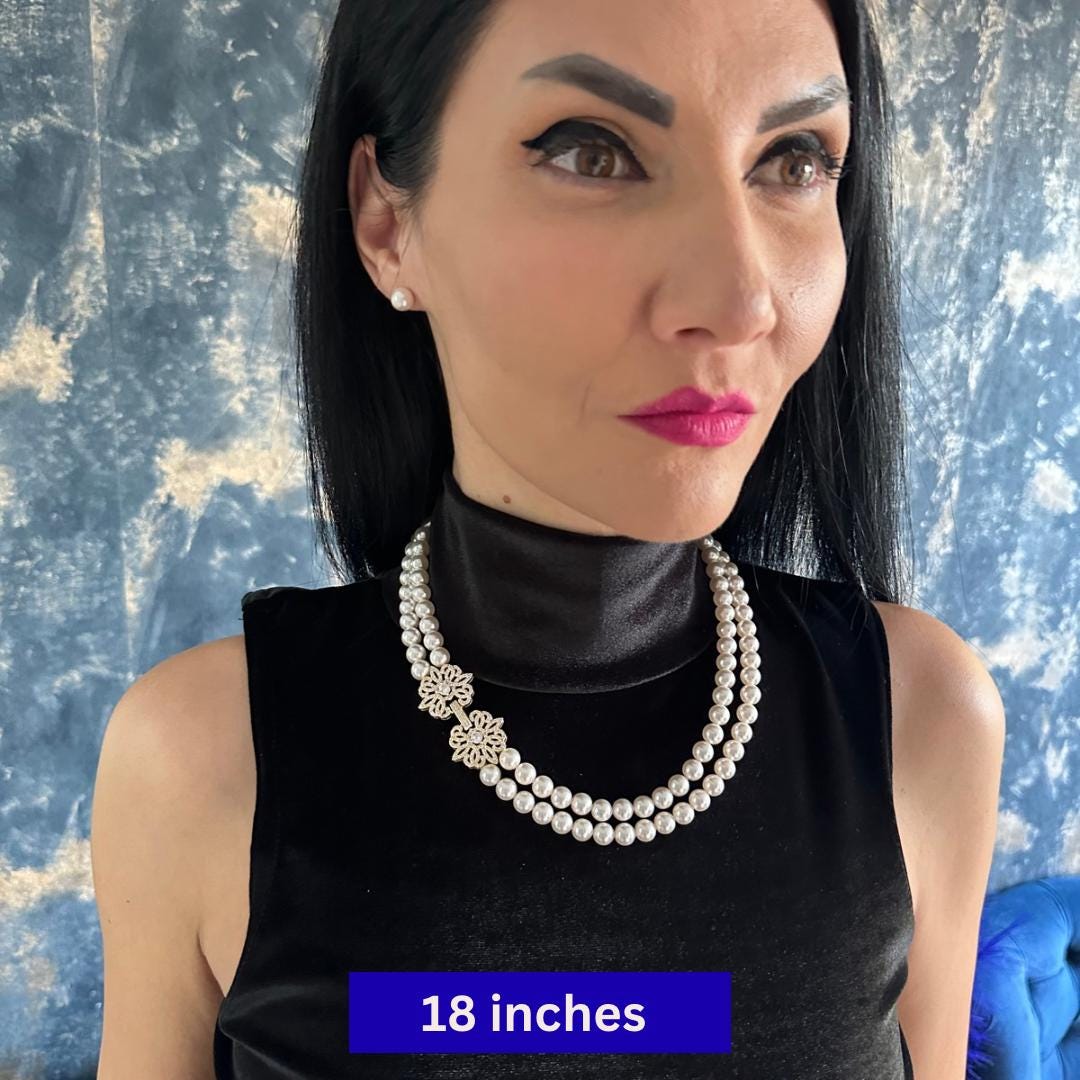 Classic Pearl Necklace Formal Wear Special Occasion Elegant Jewelry Double Strand White Pearl Custom Length Adjustable Option Decorative