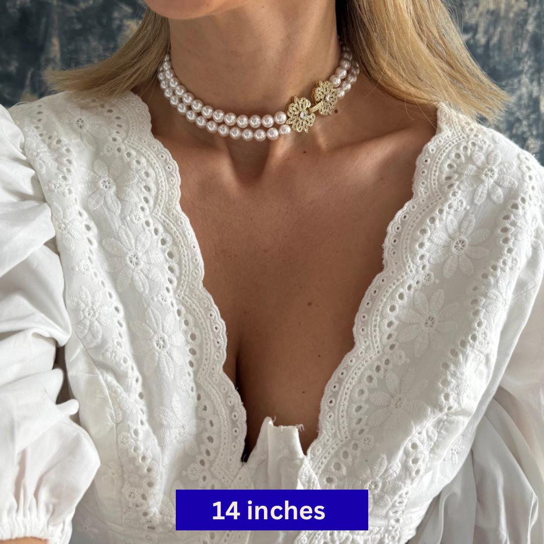 Classic Pearl Necklace Formal Wear Special Occasion Elegant Jewelry Double Strand White Pearl Custom Length Adjustable Option Decorative