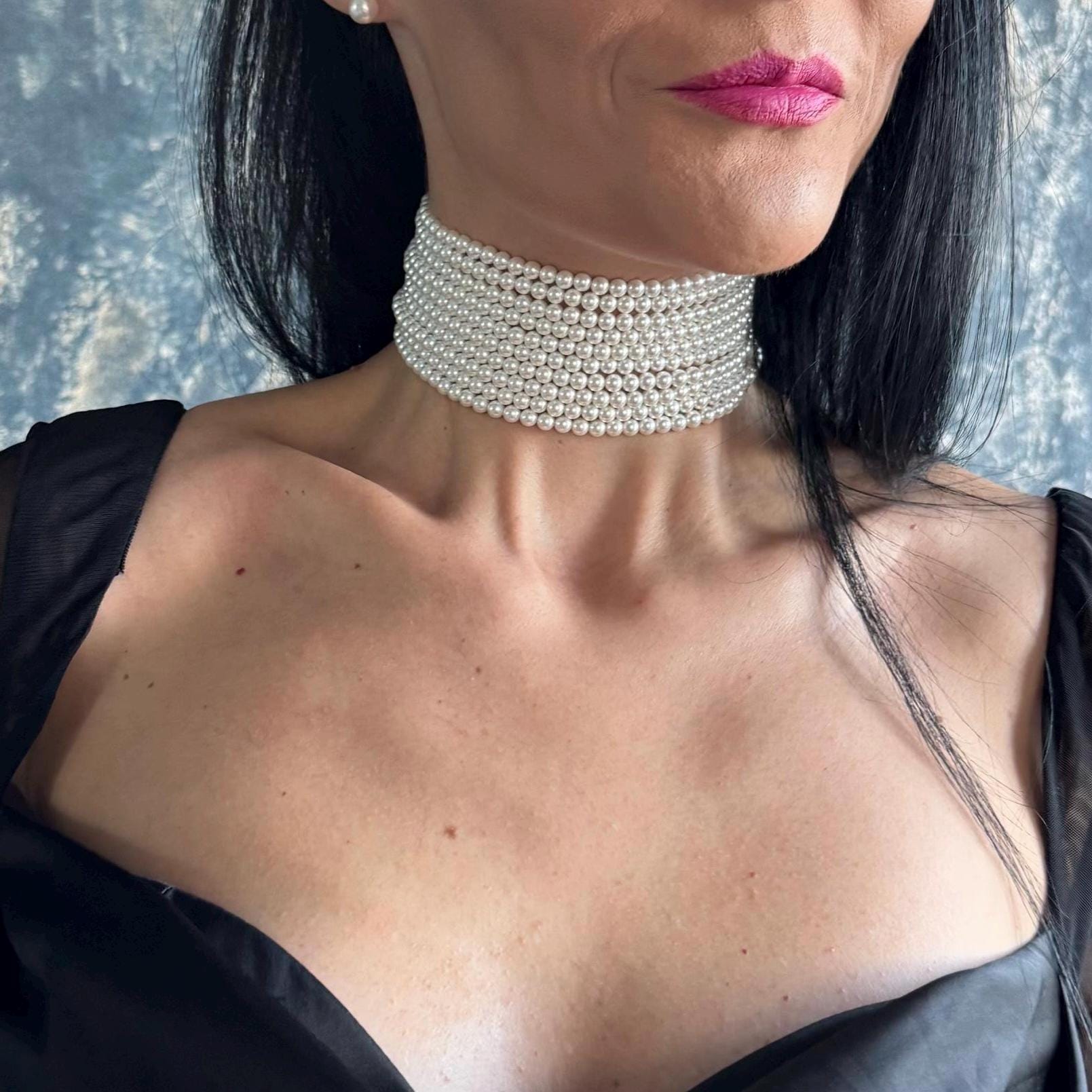 Layered Wide Pearl Choker Wedding Statement Piece Jewelry Bridal Accessories Formal Event Necklace Elegant White Pearl Multi Strand Gold