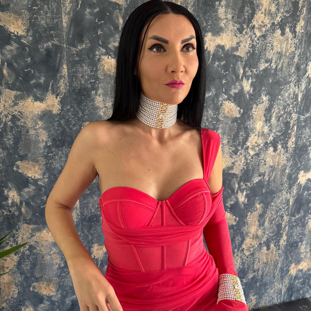Multi Strand Collar Necklace Wedding Day Bridal Jewelry Statement Piece Shiny Detail Custom Made Formal Wear Gothic Style Wide Pearl Choker