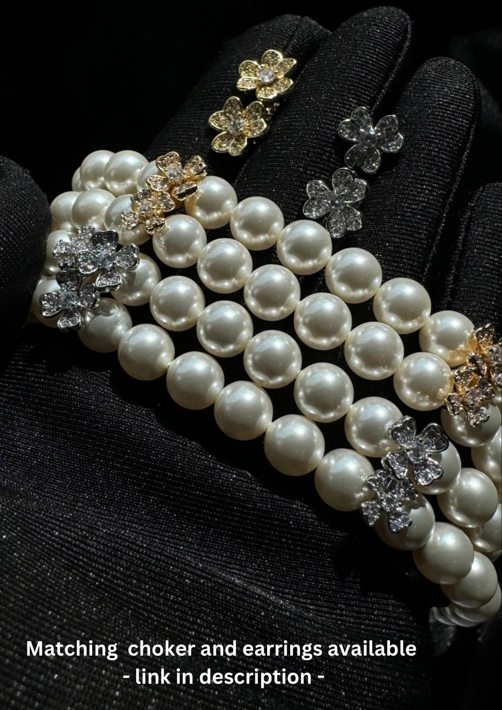 Elegant Bridal Bracelet Crystal Pearl Design Luxury Wedding Jewelry Formal Occasion Accessory Two Layer Style Rhinestone Flower Embellishment Gold Plated Detail Timeless Classic Look Perfect Wedding Gift Beautiful Sophisticated Piece