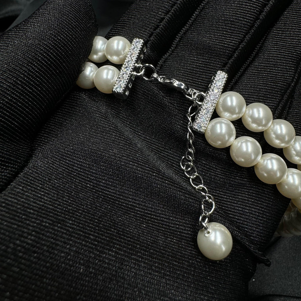 Pearl Wedding Bracelet Bridal Jewelry Crystal Design Elegant Accessory Rhinestone Detail Flower Two Layer Gold Formal Luxury Piece